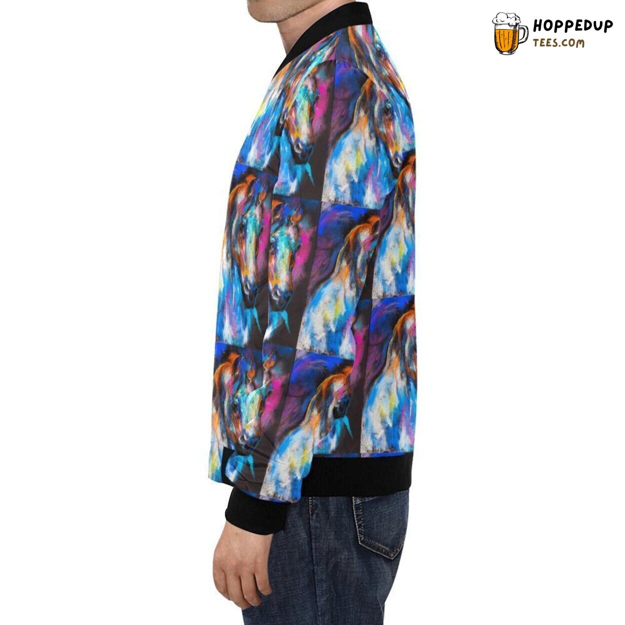 Men’s Bomber Jacket Adorned with a Horse Portrait Pattern Print