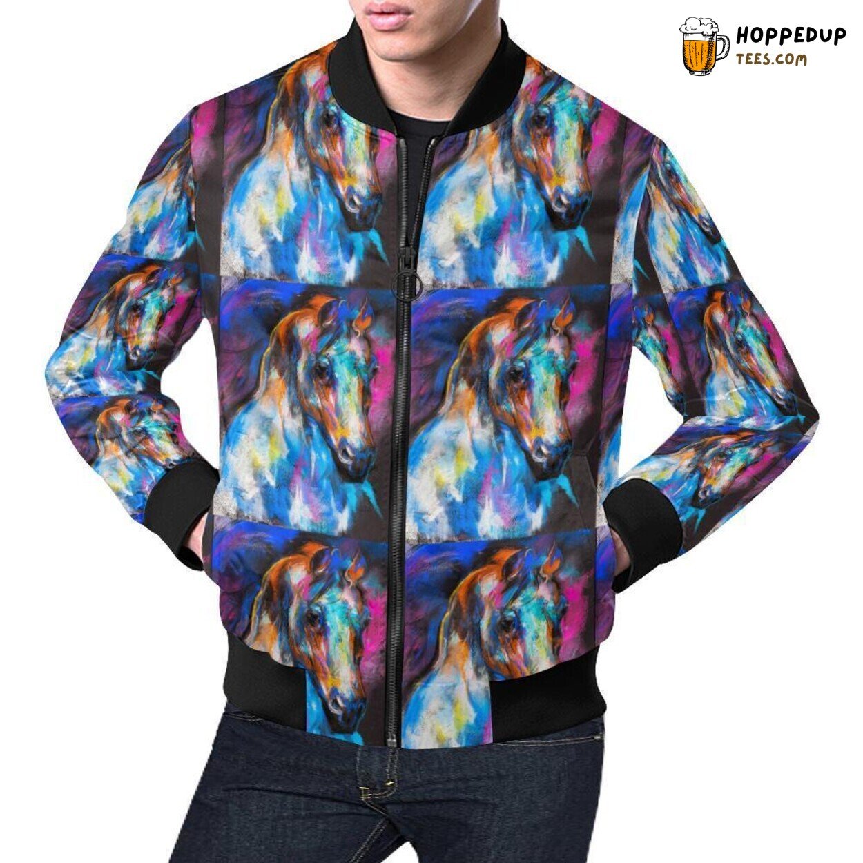 Men’s Bomber Jacket Adorned with a Horse Portrait Pattern Print