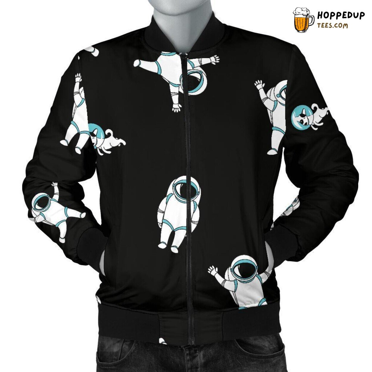 Men’s Bomber Jacket Adorned with an Astronaut Print Pattern
