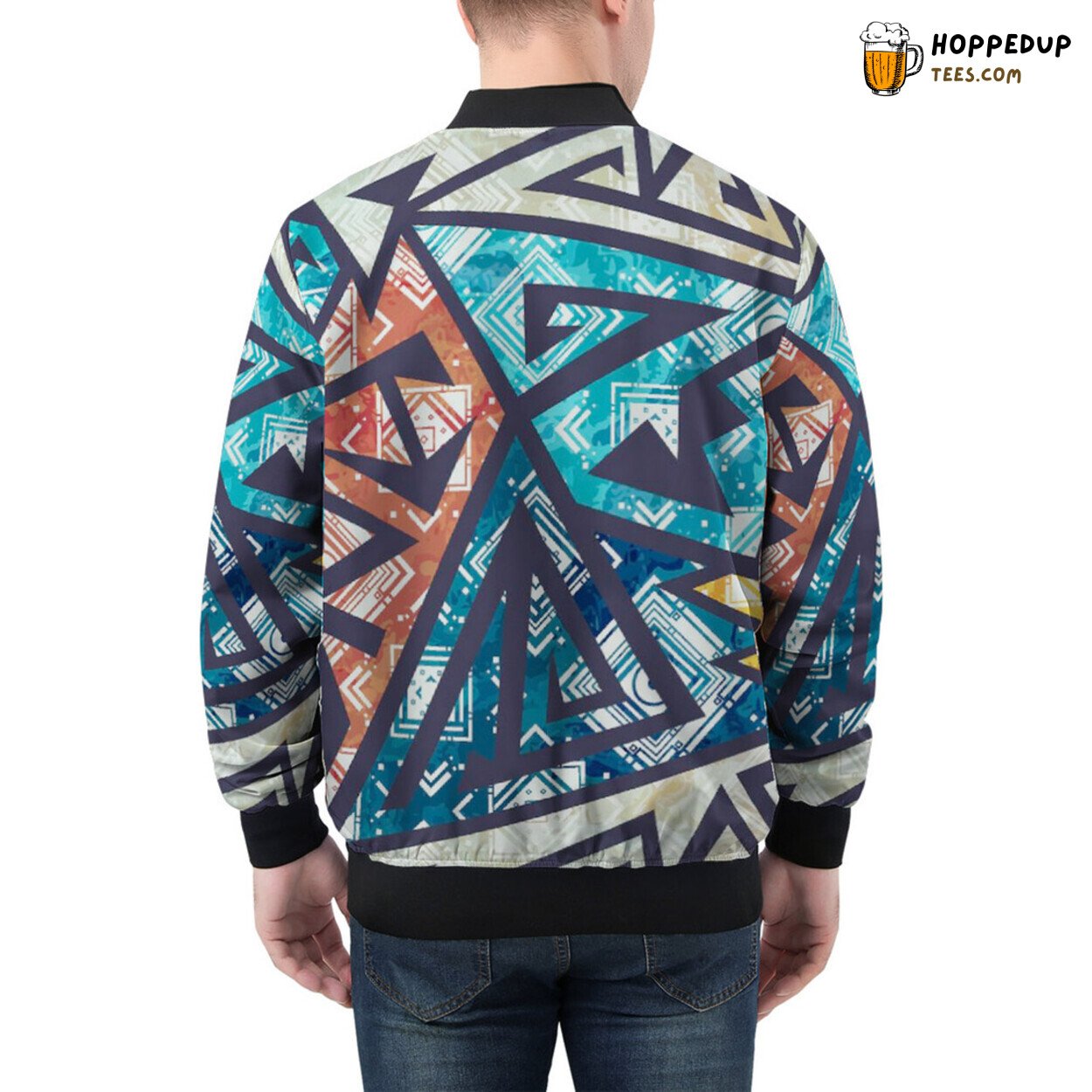 Men’s Bomber Jacket Adorned with Intricate African Geometric Patterns