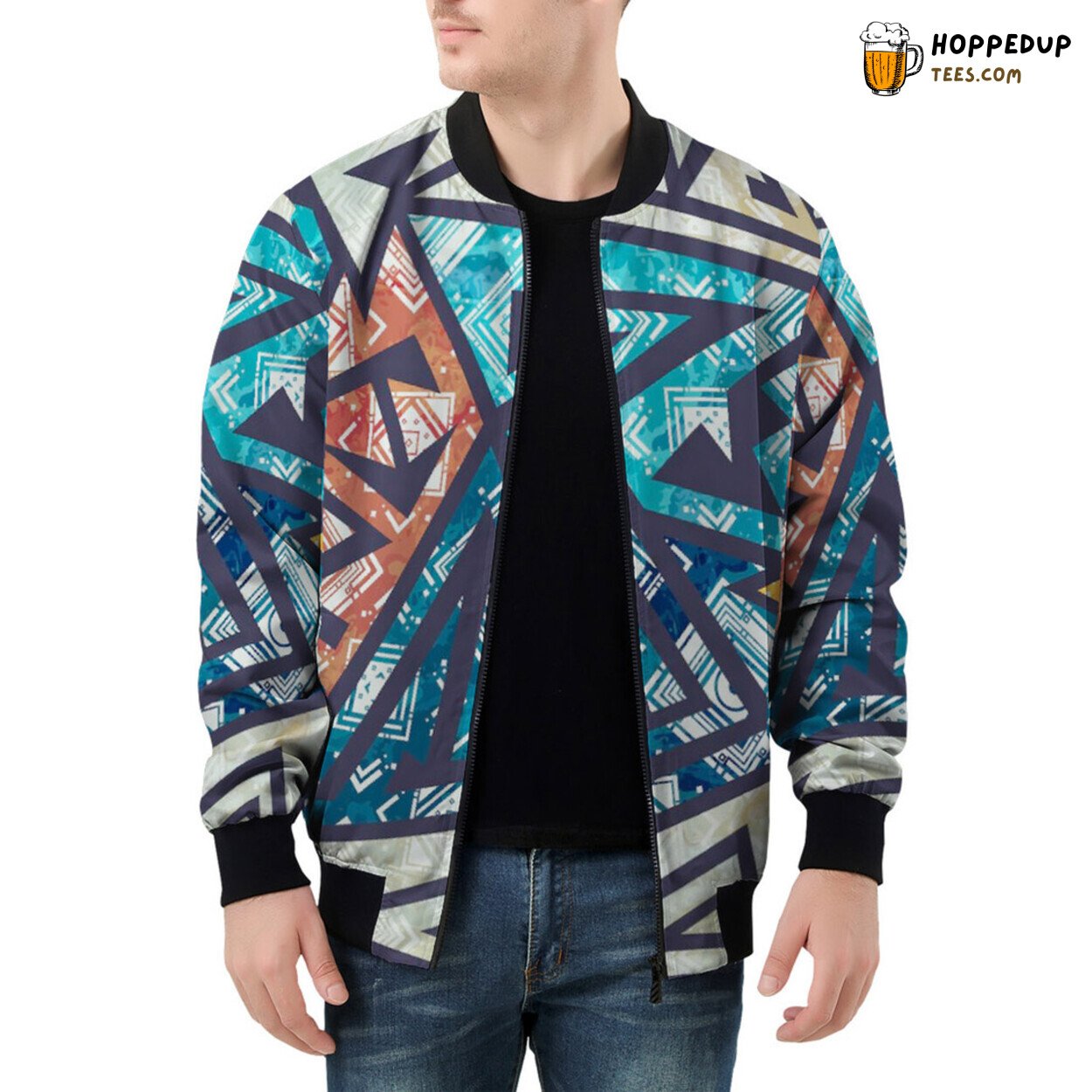 Men’s Bomber Jacket Adorned with Intricate African Geometric Patterns
