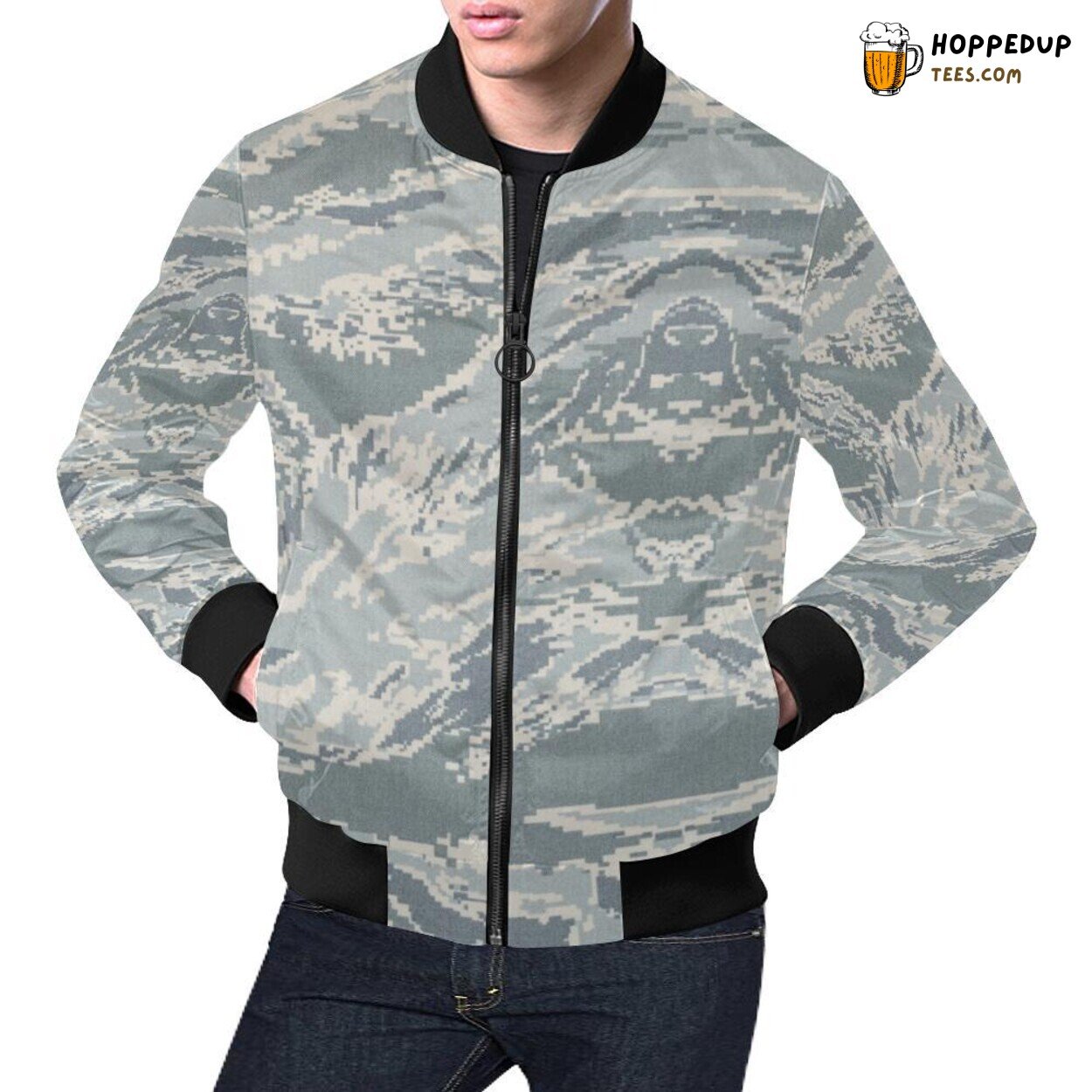 Men’s Bomber Jacket Air Force Military Camouflage White Snow Camo