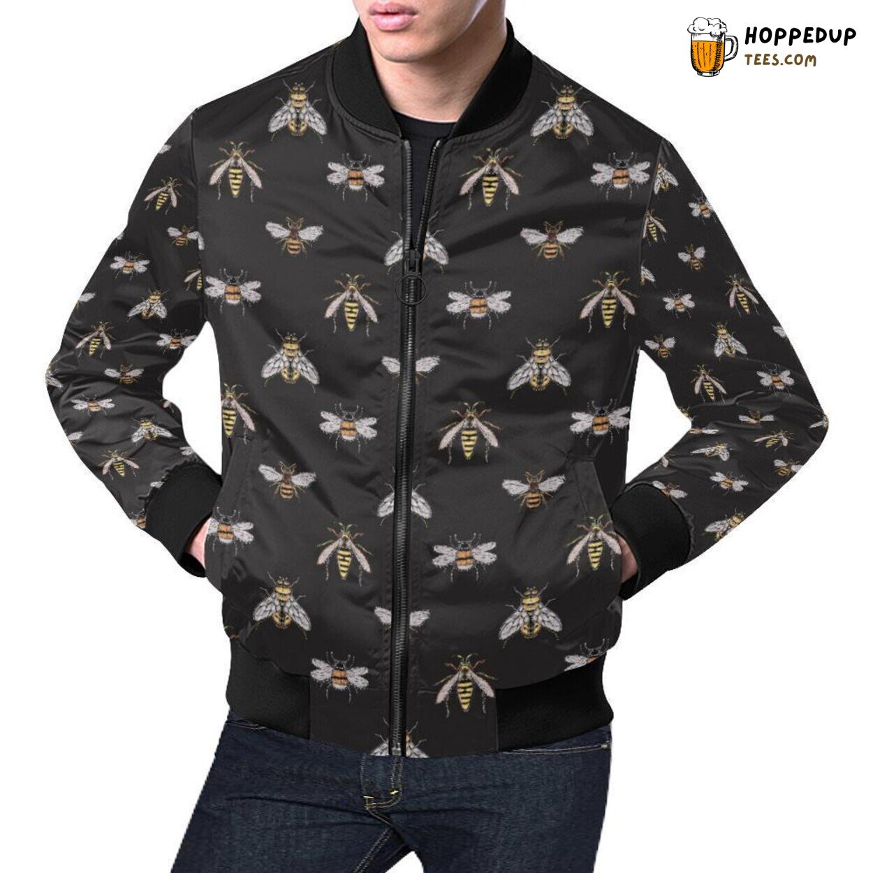 Men’s Bomber Jacket Bee Lovers Honey Gifts Pattern Print Men’s Bomber Jacket Bee Lovers Honey Gifts Pattern Print
