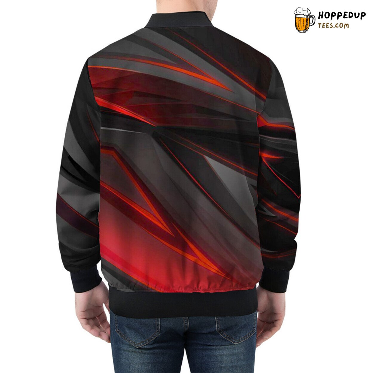 Men’s Bomber Jacket Boasts Geometric Stripes in Bold Red