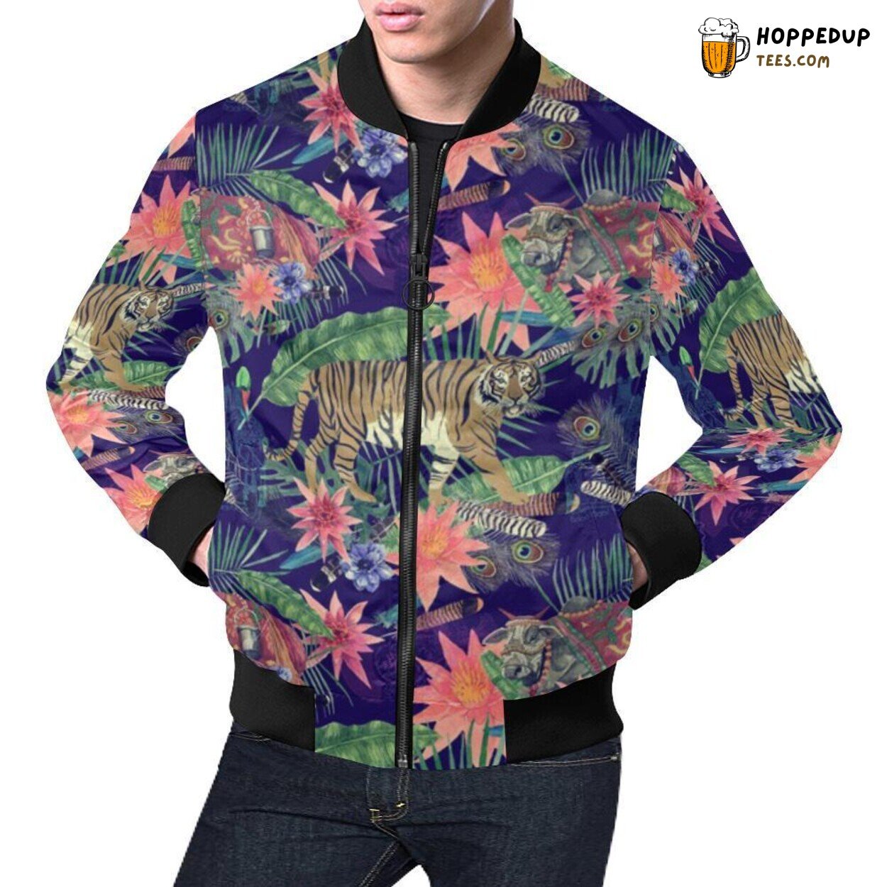 Men’s Bomber Jacket Bohemian Style Tiger Pattern Print Unique Design