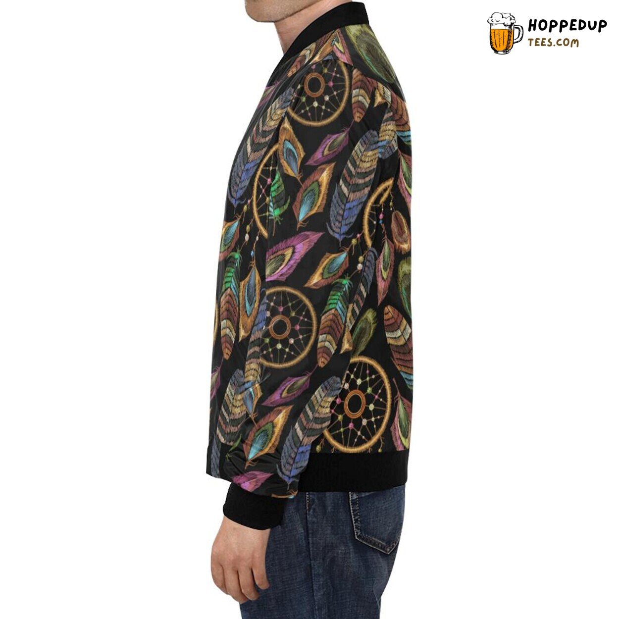 Men’s Bomber Jacket Boho Peacock Dream Catcher Feather Unique Pattern