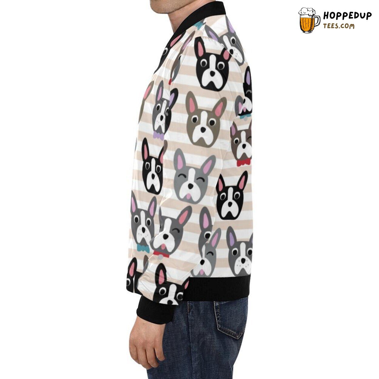 Men’s Bomber Jacket Boston Terrier Classic Pattern Print Look