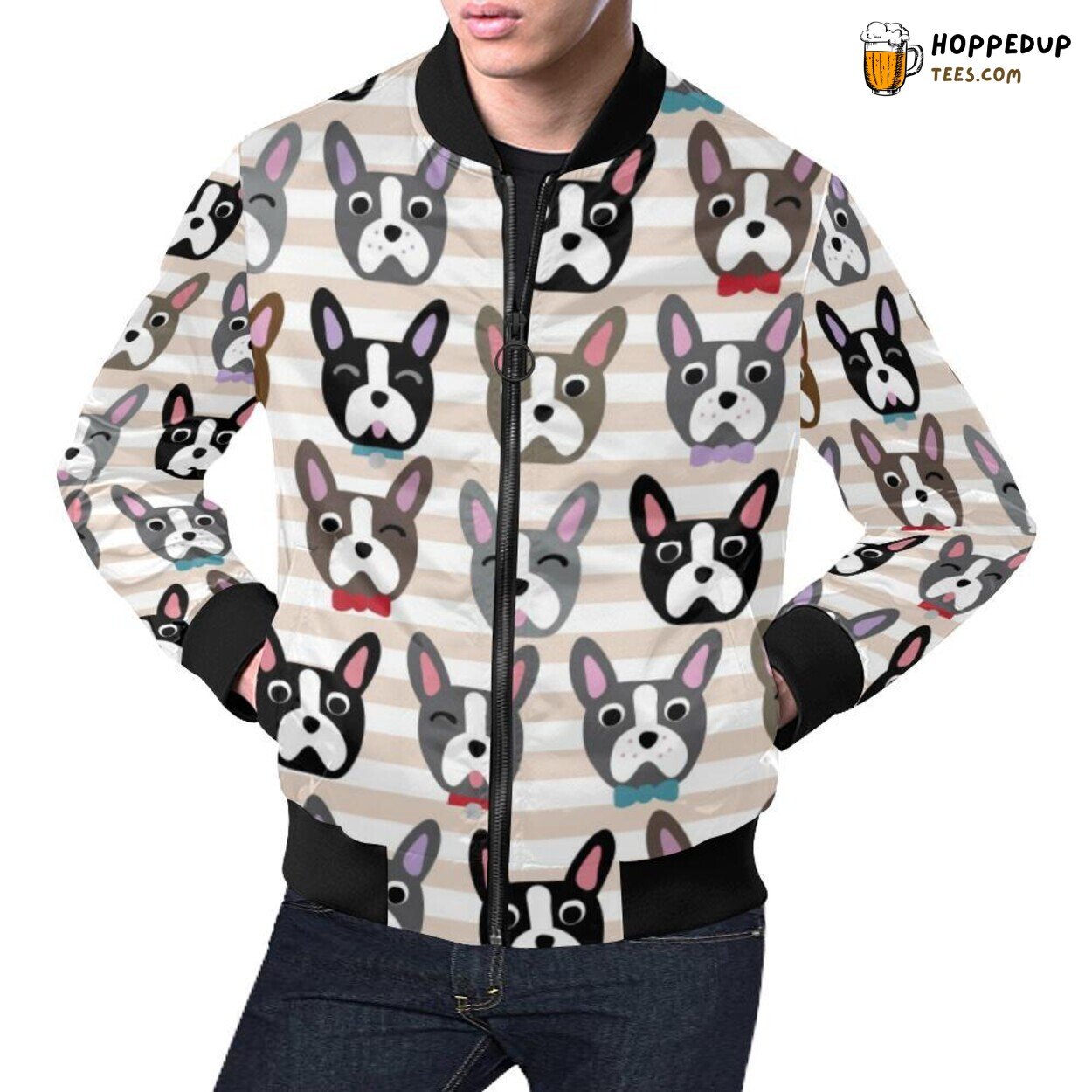 Men’s Bomber Jacket Boston Terrier Classic Pattern Print Look Men’s Bomber Jacket Boston Terrier Classic Pattern Print Look