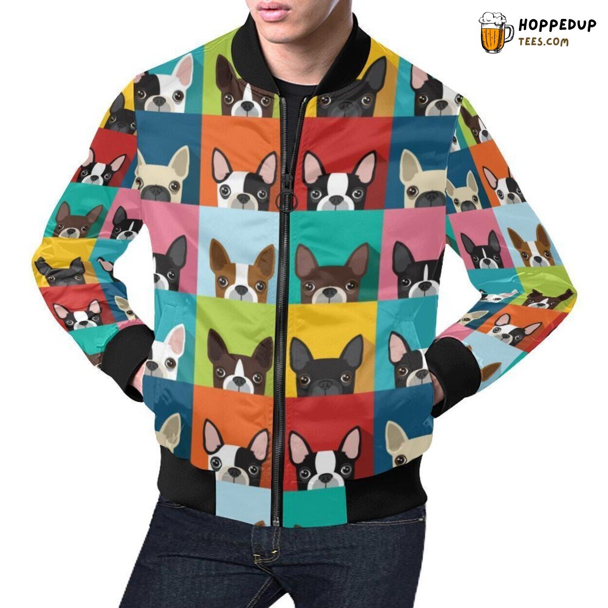 Men’s Bomber Jacket Boston Terrier Pattern Print Exclusive Design Men’s Bomber Jacket Boston Terrier Pattern Print Exclusive Design