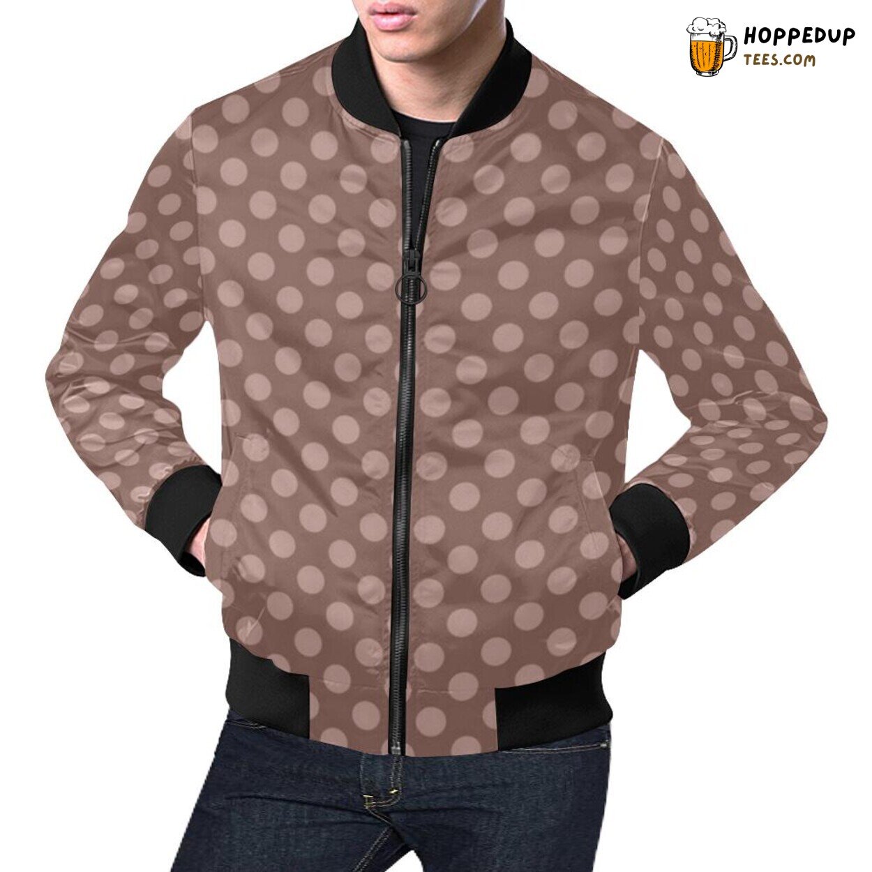 Men’s Bomber Jacket Brown Chocolate Polka Dot Elegant Pattern Print