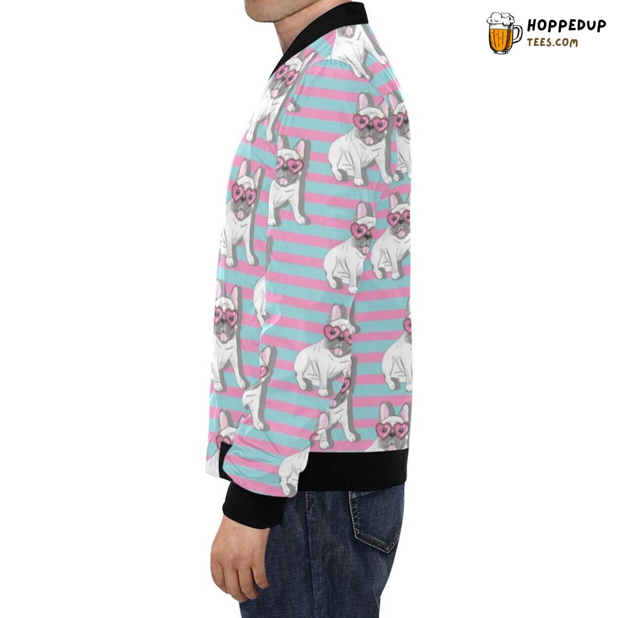Men’s Bomber Jacket Bulldog Heart Sunglasses Pattern Print Unique Design