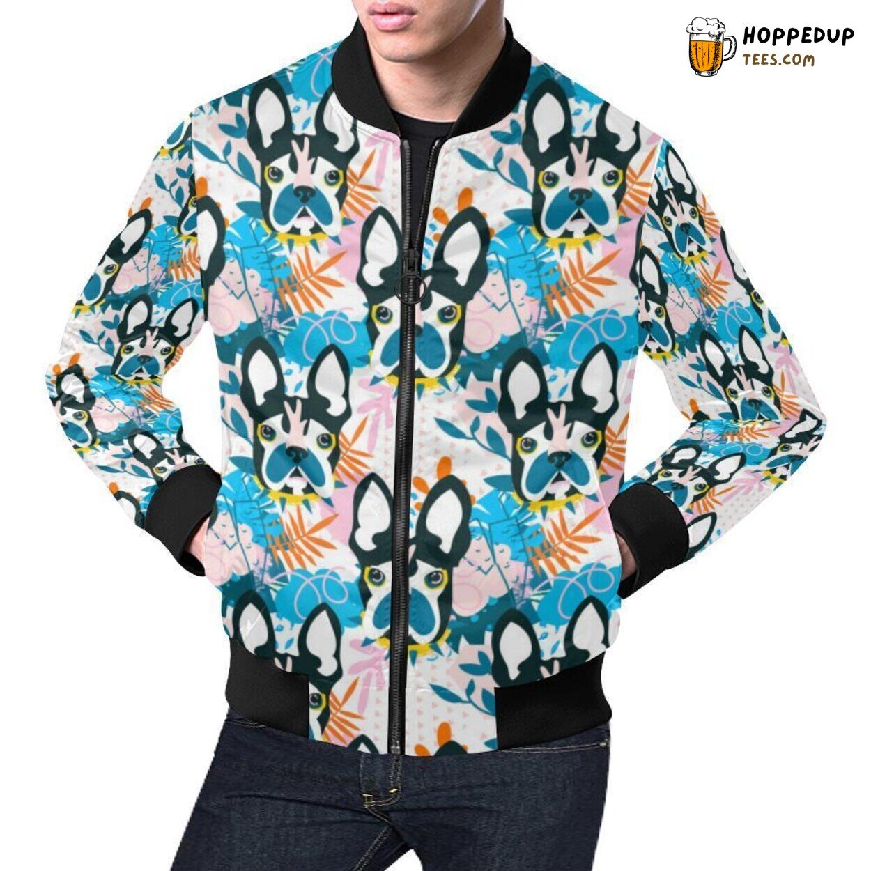 Men’s Bomber Jacket Bulldog Paint Pattern Print Stylish Fashion Look Men’s Bomber Jacket Bulldog Paint Pattern Print Stylish Fashion Look