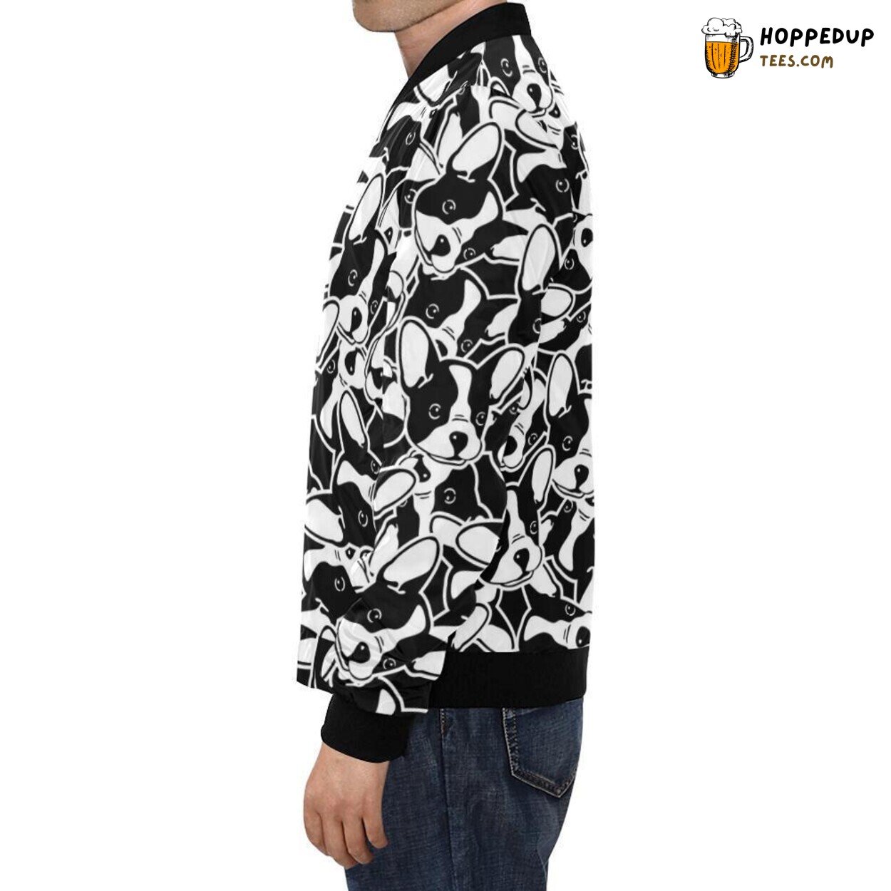 Men’s Bomber Jacket Bulldog Pattern Print Exclusive Fashion Look