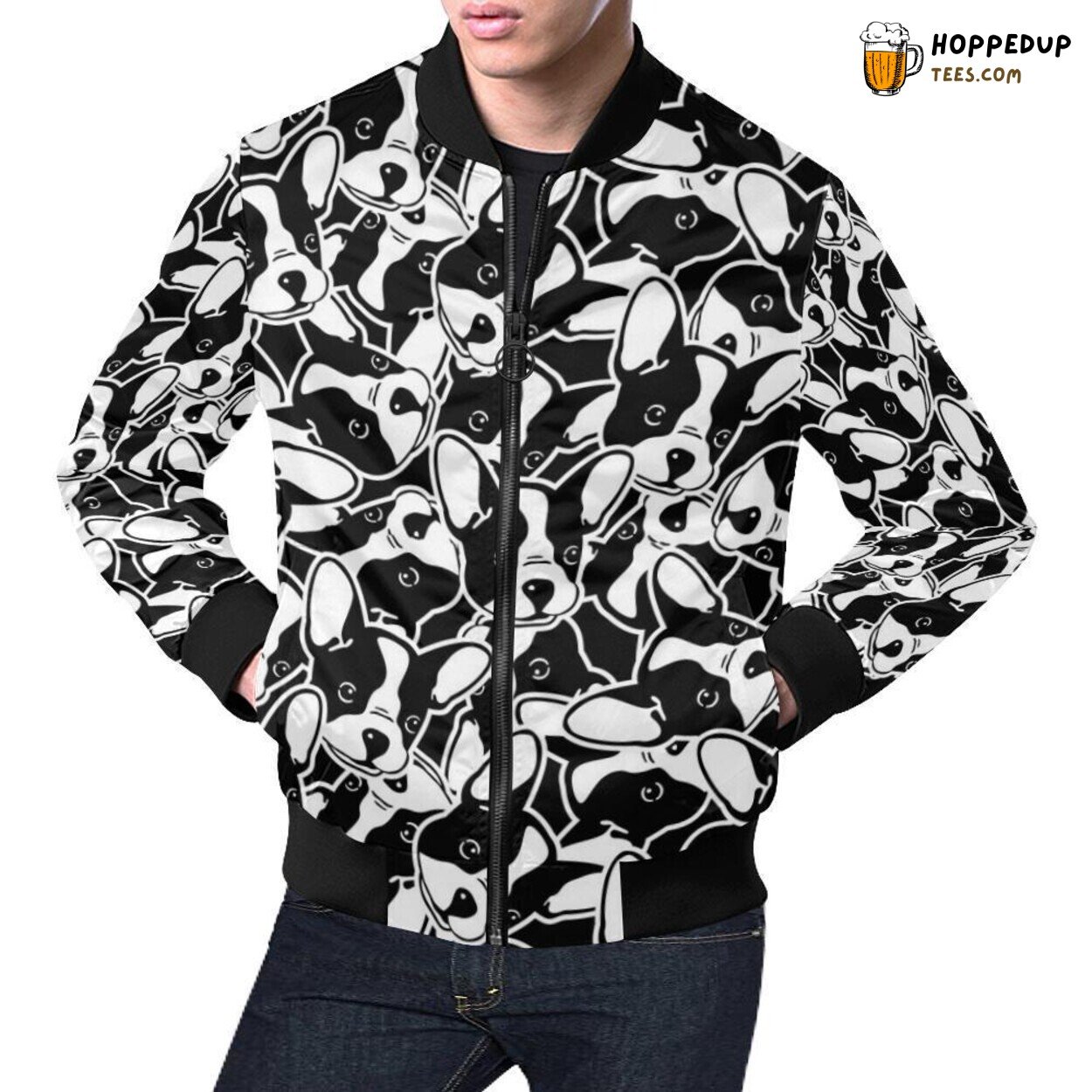 Men’s Bomber Jacket Bulldog Pattern Print Exclusive Fashion Look Men’s Bomber Jacket Bulldog Pattern Print Exclusive Fashion Look