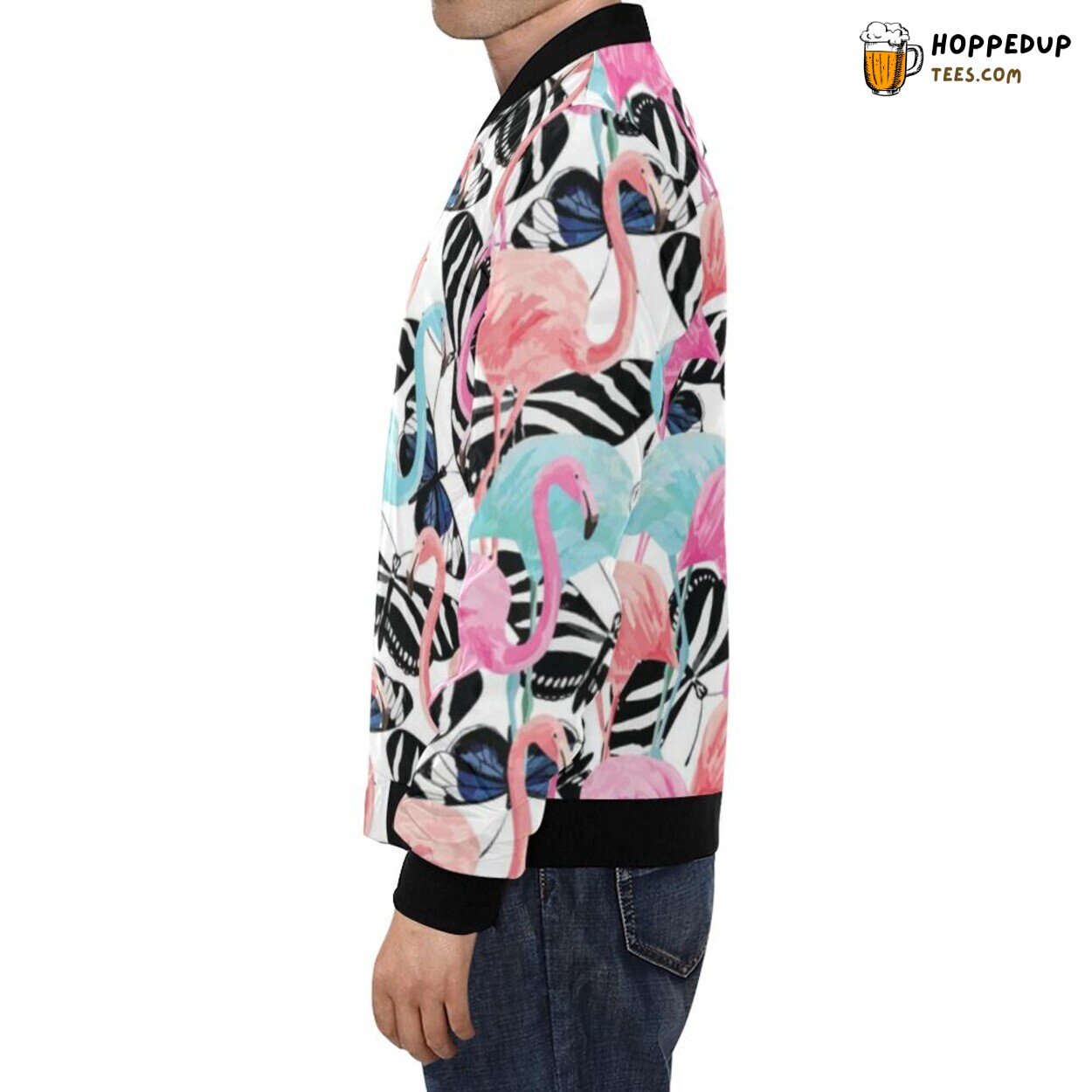 Men’s Bomber Jacket Butterfly Flamingo Hawaiian Tropical Print Pattern