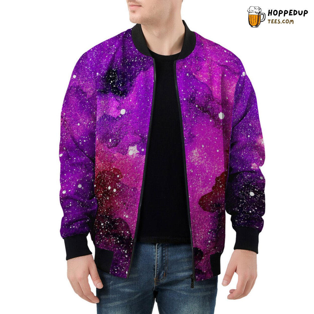 Men’s Bomber Jacket Captures the Beauty of Watercolor Cosmic Realm