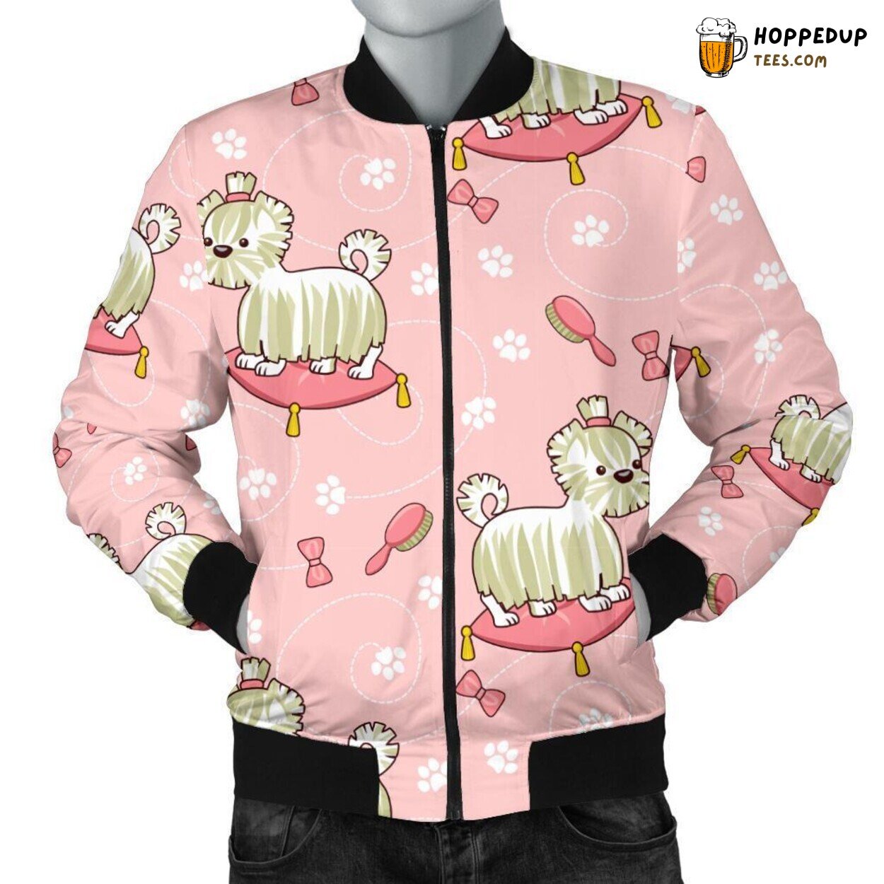 Men’s Bomber Jacket Celebrating Bichon Frise Cuteness Unique Pattern Tribute