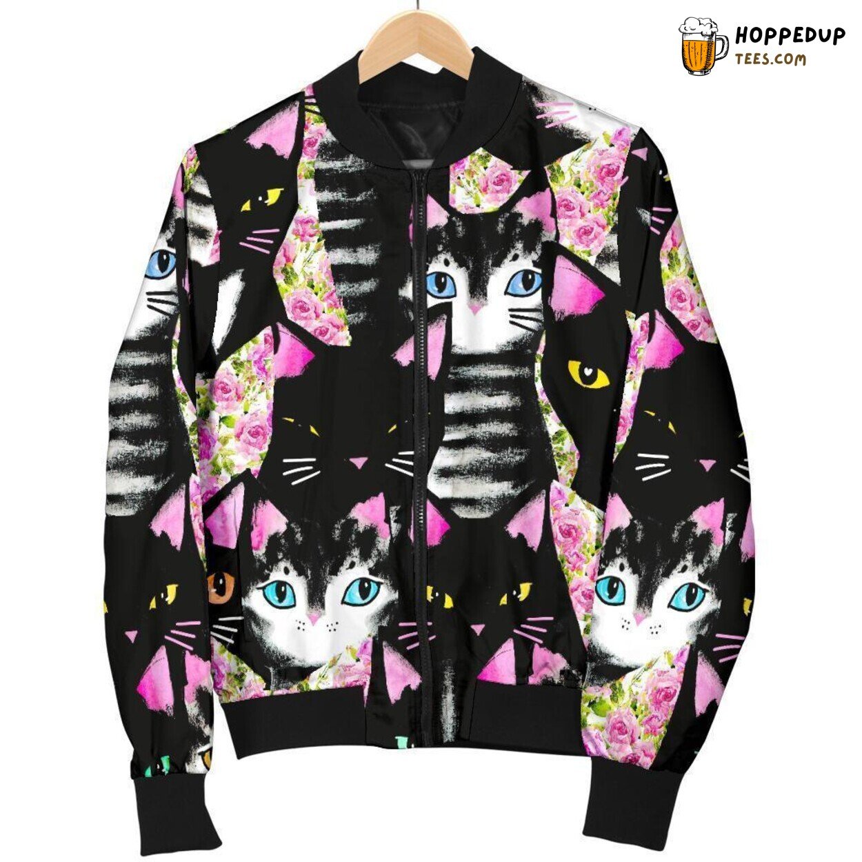 Men’s Bomber Jacket Celebrating Black Cat Mystique Unique Pattern Display Men’s Bomber Jacket Celebrating Black Cat Mystique Unique Pattern Display