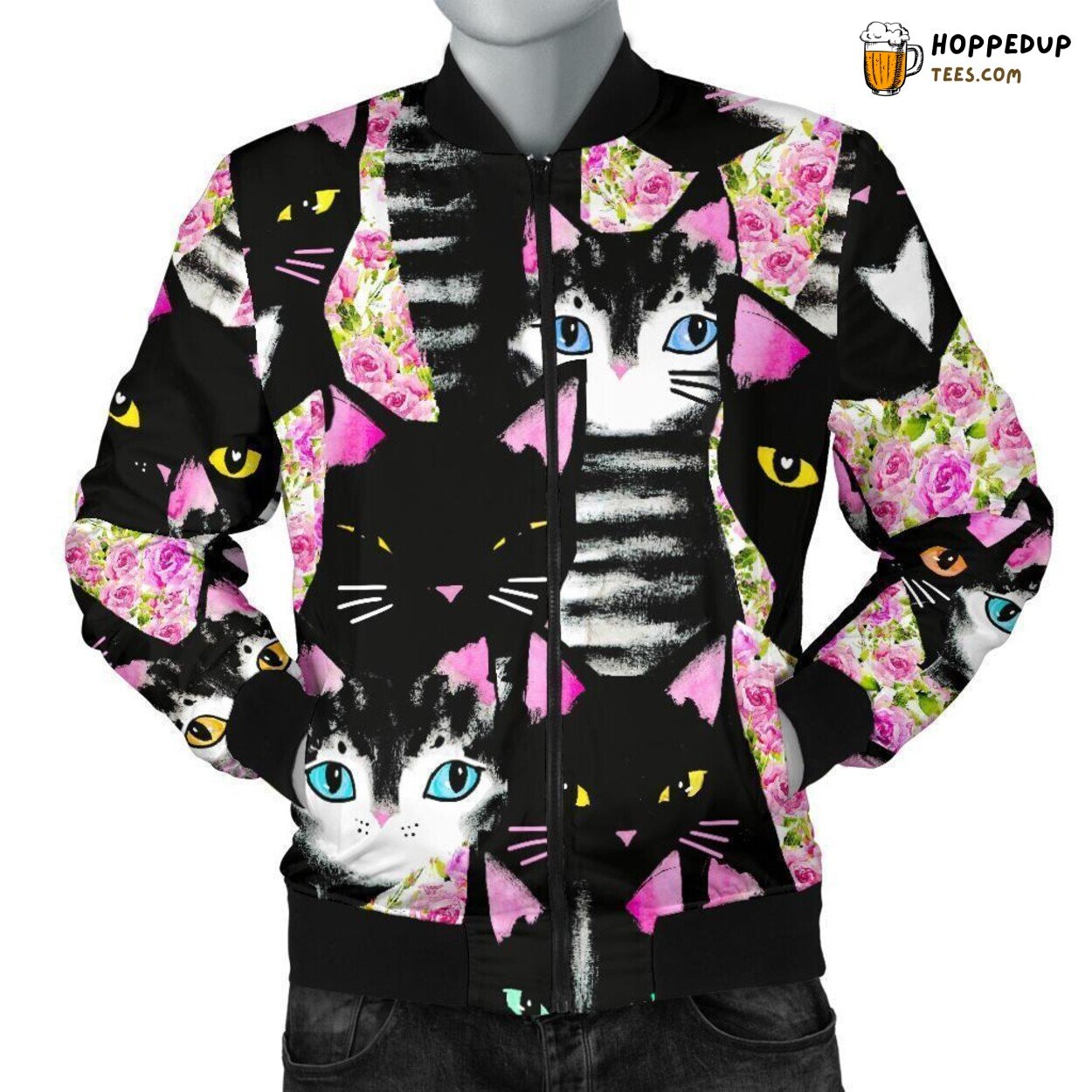 Men’s Bomber Jacket Celebrating Black Cat Mystique Unique Pattern Display