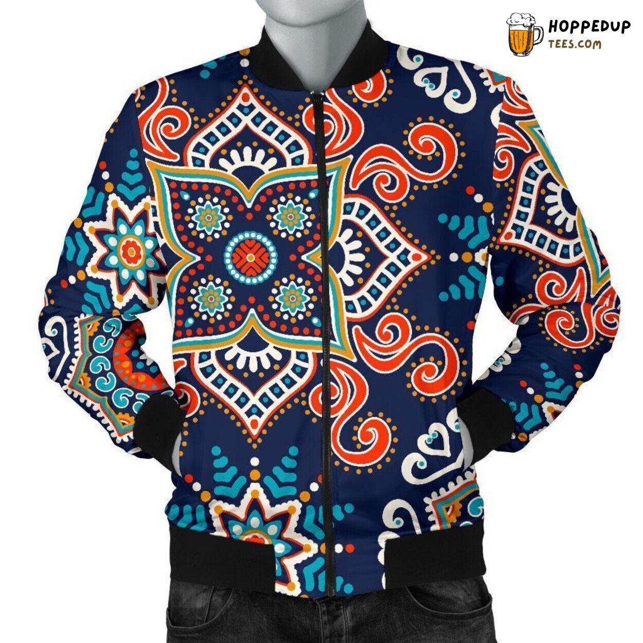 Men’s Bomber Jacket Celebrating Bohemian Spirit Unique Pattern Design Art
