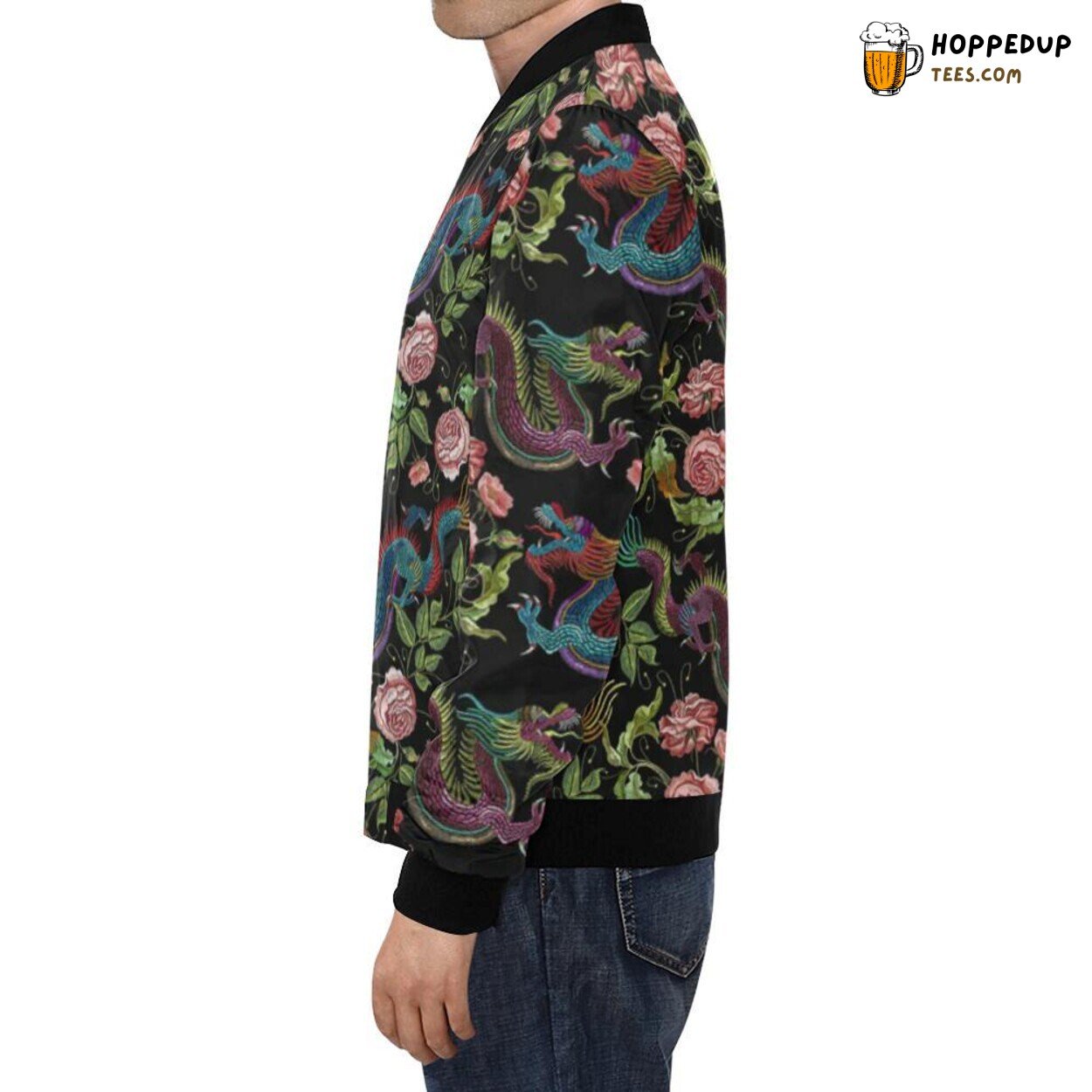 Men’s Bomber Jacket Chinese Rose Dragon Pattern Unique Print
