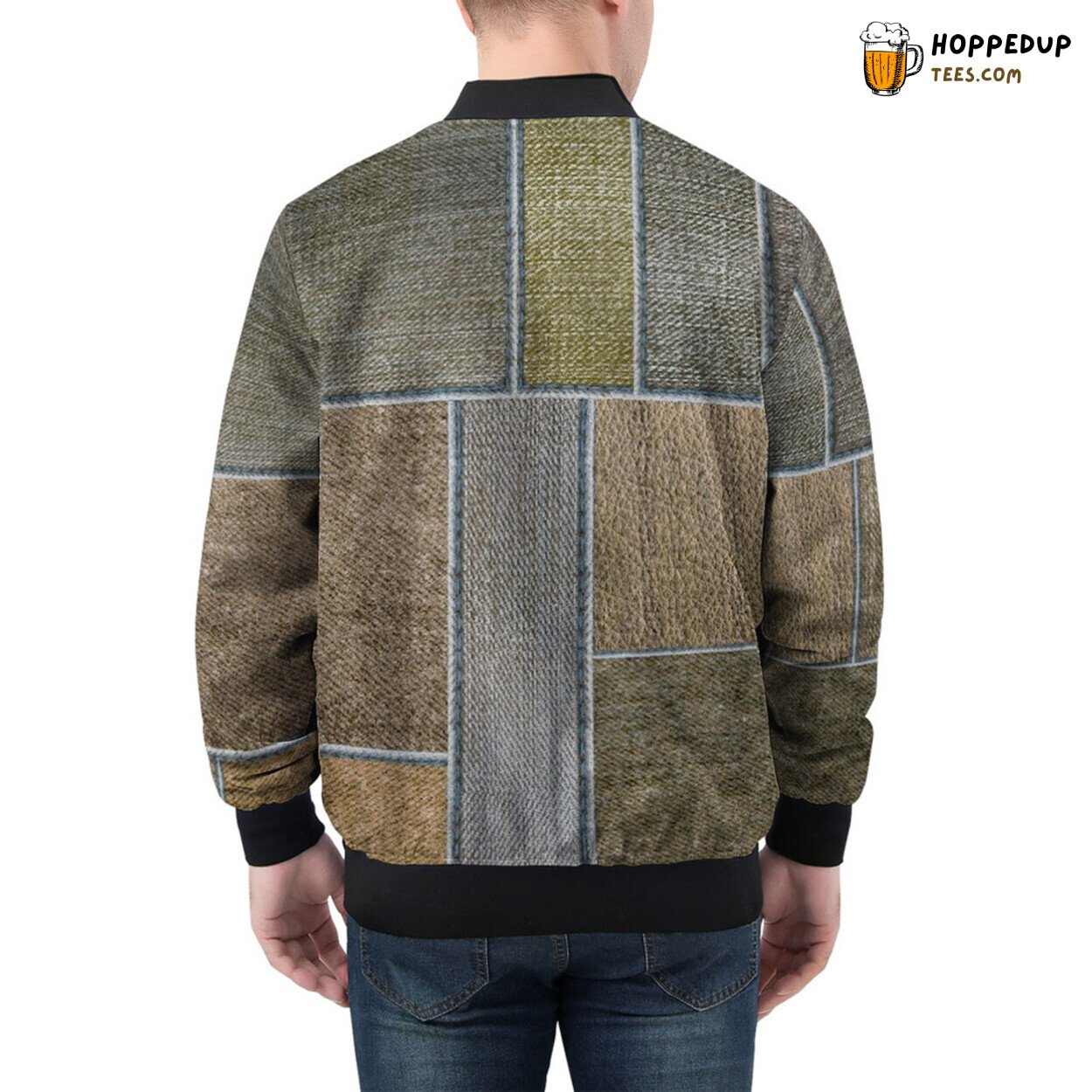 Men’s Bomber Jacket Chronicles Tales of Brown Denim Patchwork