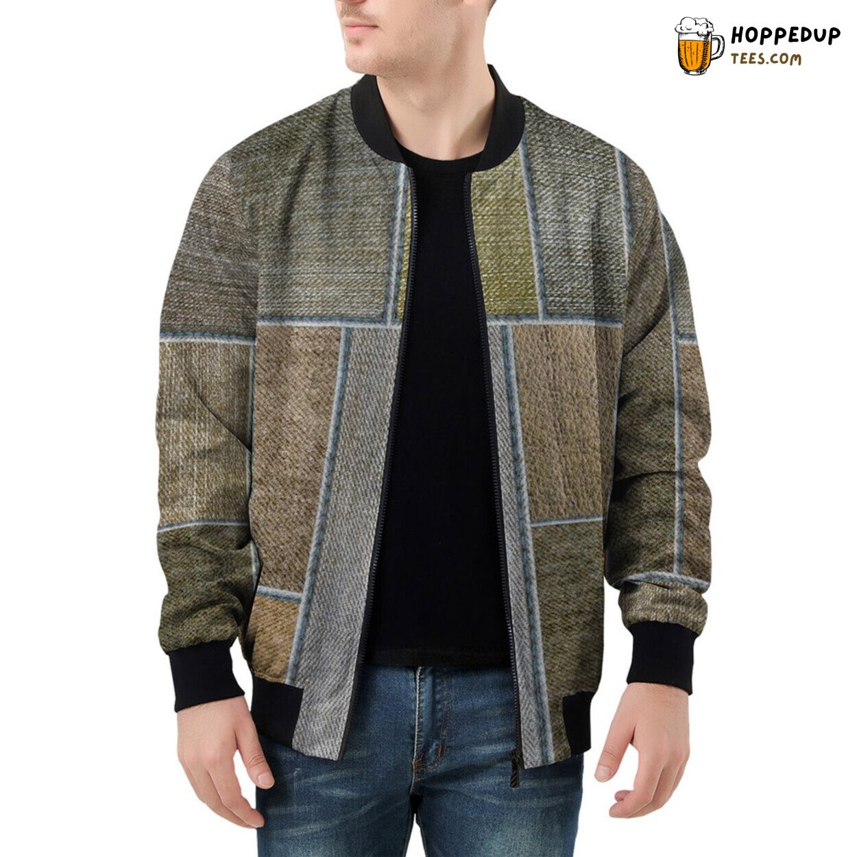 Men’s Bomber Jacket Chronicles Tales of Brown Denim Patchwork