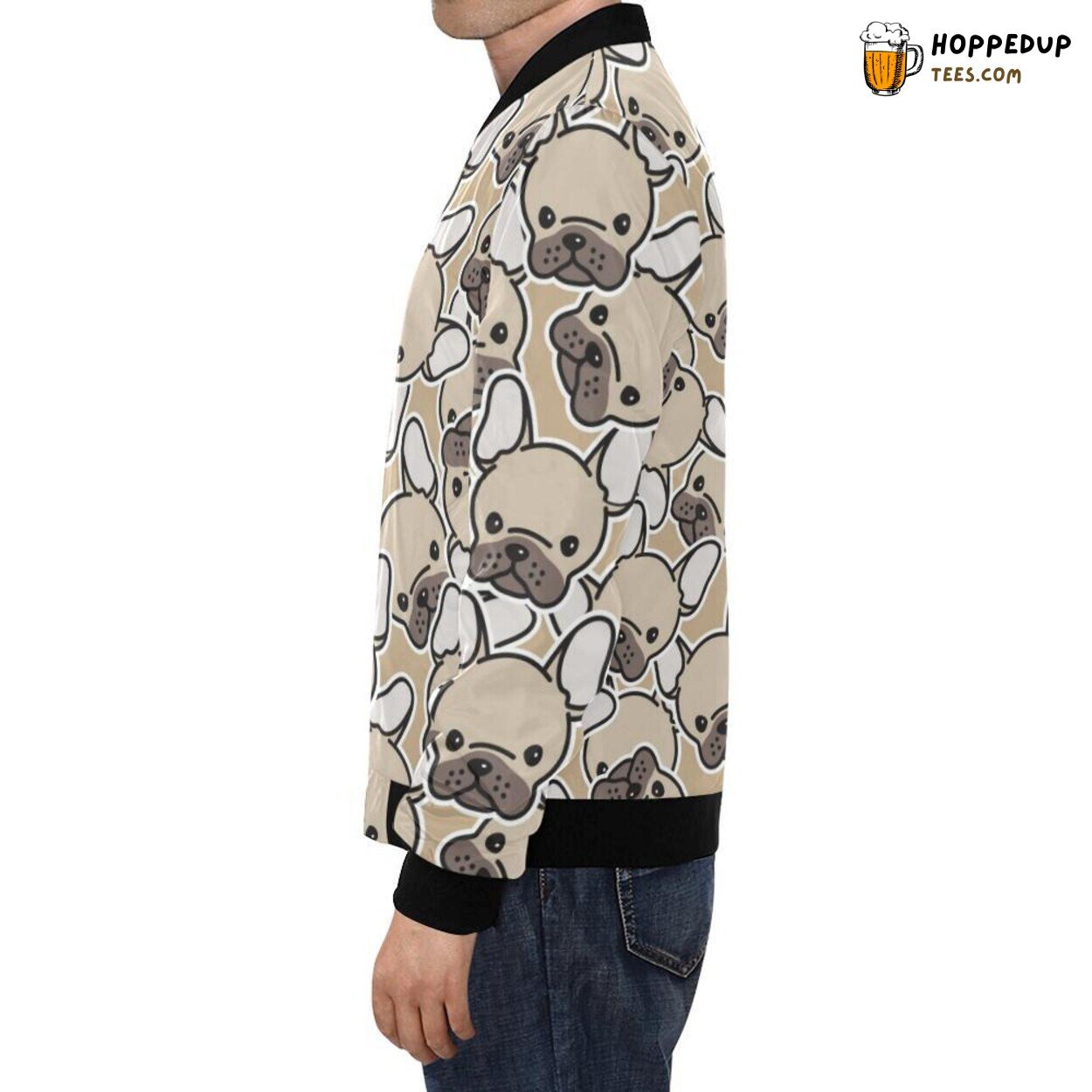 Men’s Bomber Jacket Classic Bulldog Pattern Print Distinct Look