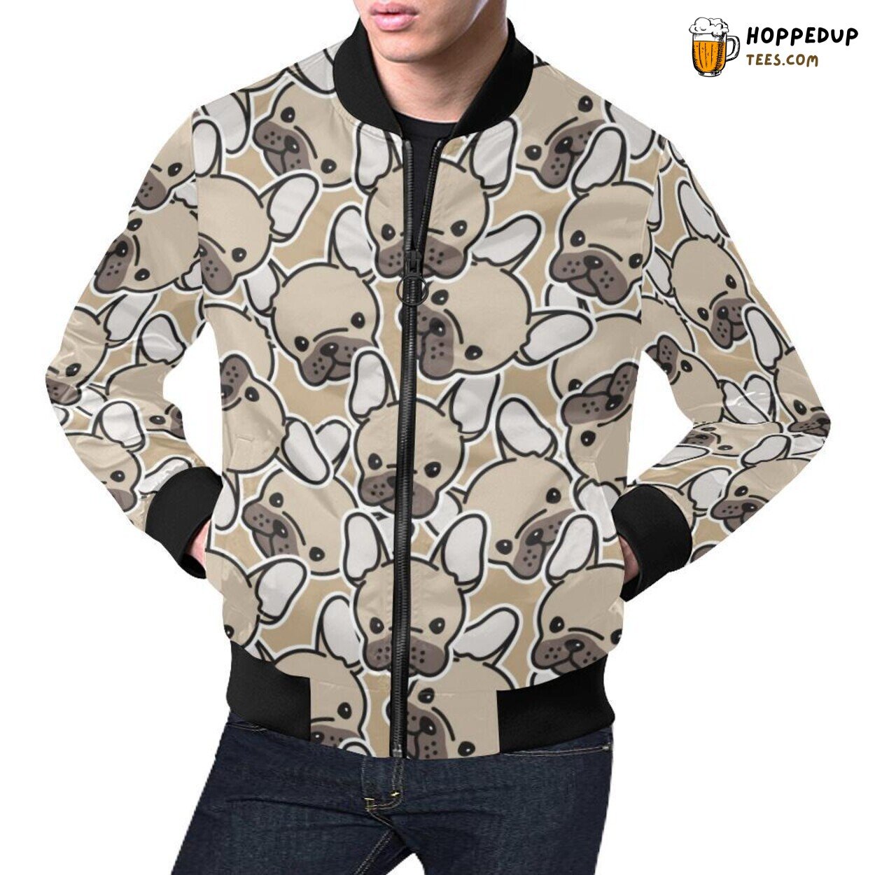 Men’s Bomber Jacket Classic Bulldog Pattern Print Distinct Look Men’s Bomber Jacket Classic Bulldog Pattern Print Distinct Look