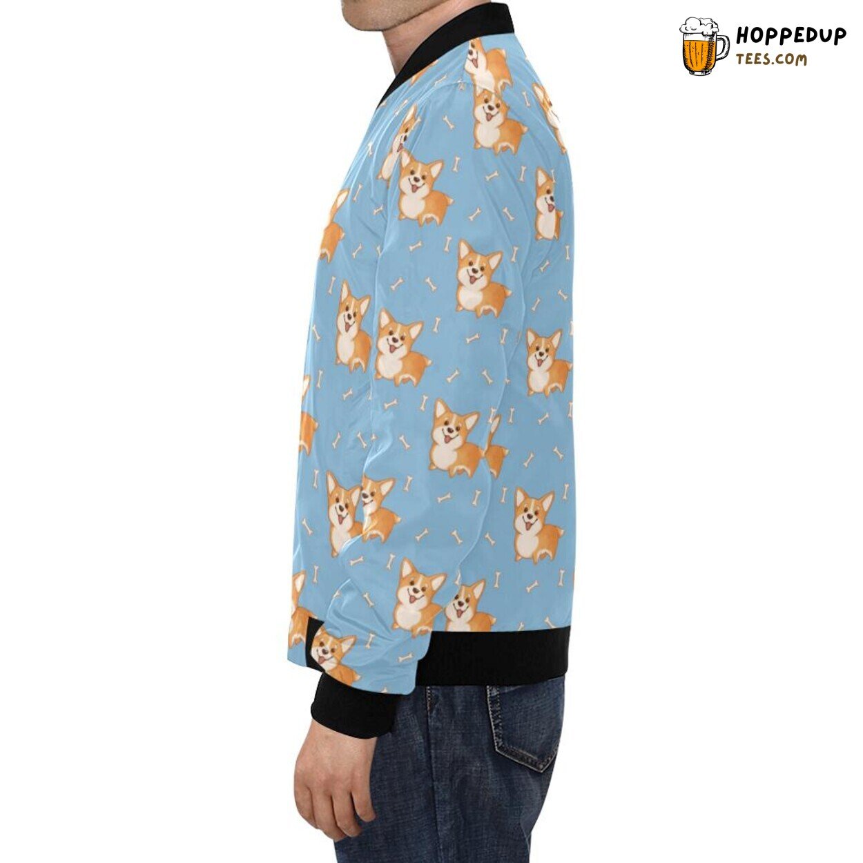 Men’s Bomber Jacket Corgi Pattern Print Exclusive Design Look
