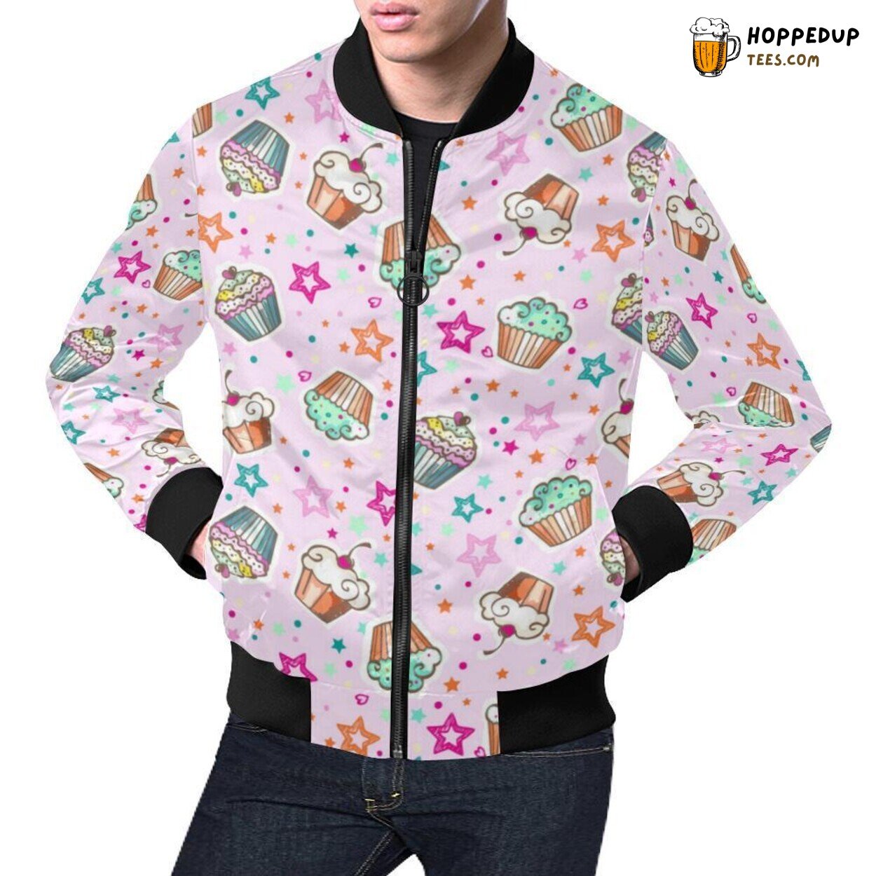 Men’s Bomber Jacket Cupcake Pattern Print Exclusive Design Men’s Bomber Jacket Cupcake Pattern Print Exclusive Design