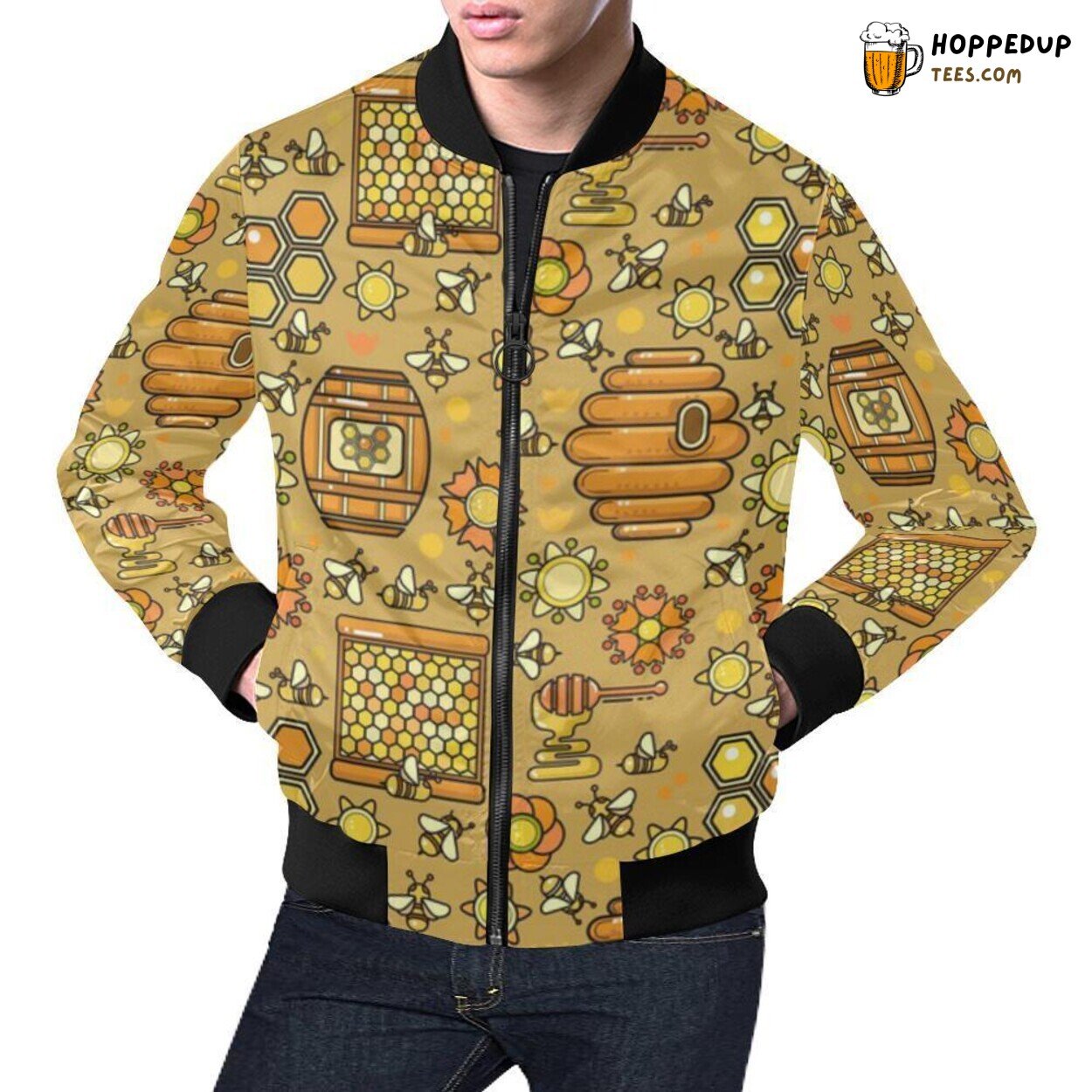 Men’s Bomber Jacket Cute Bee Honey Gifts Stylish Pattern Print