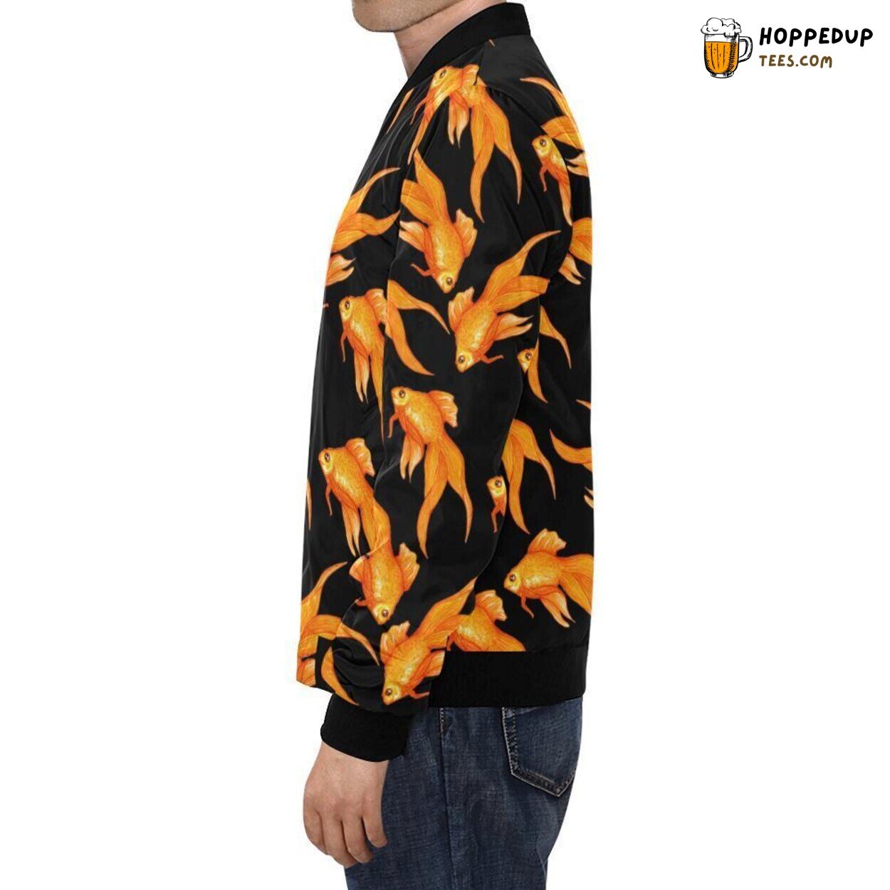 Men’s Bomber Jacket Depicting Stunning Goldfish Print Pattern Theme