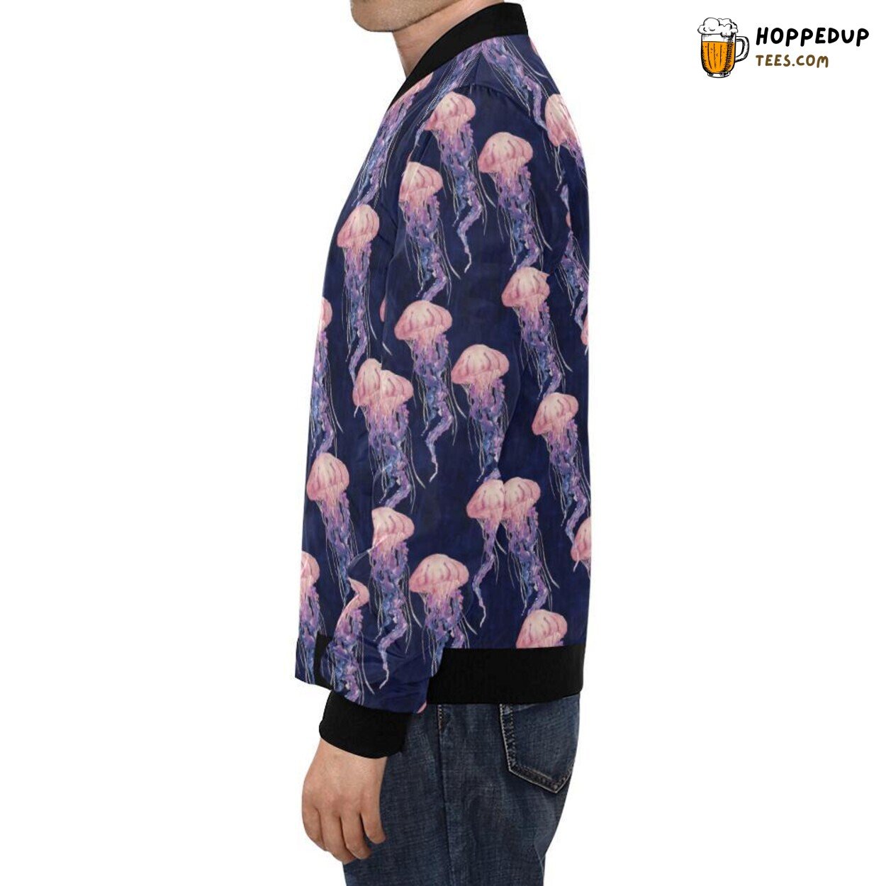 Men’s Bomber Jacket Designed with Classic Jellyfish Print Pattern