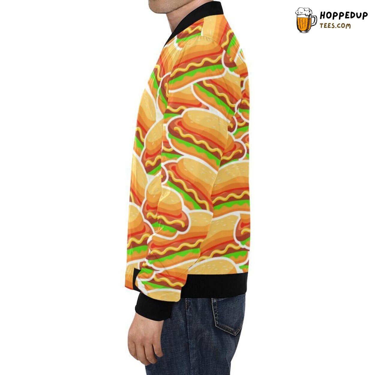 Men’s Bomber Jacket Designed with Unique Hot Dog Print Pattern