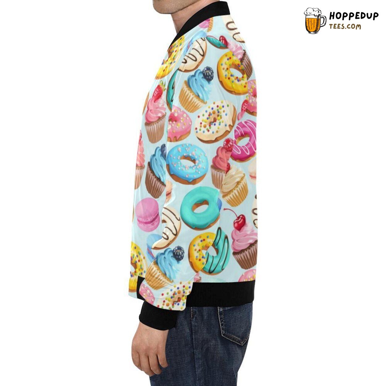 Men’s Bomber Jacket Dessert Cupcake Pattern Print Unique Fashion