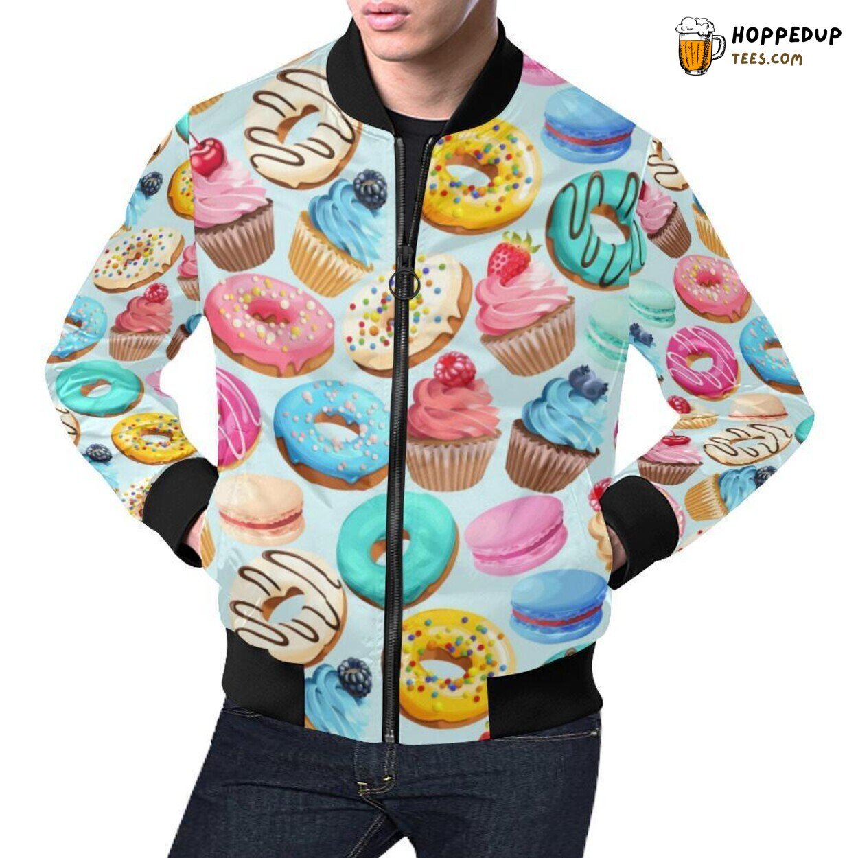 Men’s Bomber Jacket Dessert Cupcake Pattern Print Unique Fashion Men’s Bomber Jacket Dessert Cupcake Pattern Print Unique Fashion