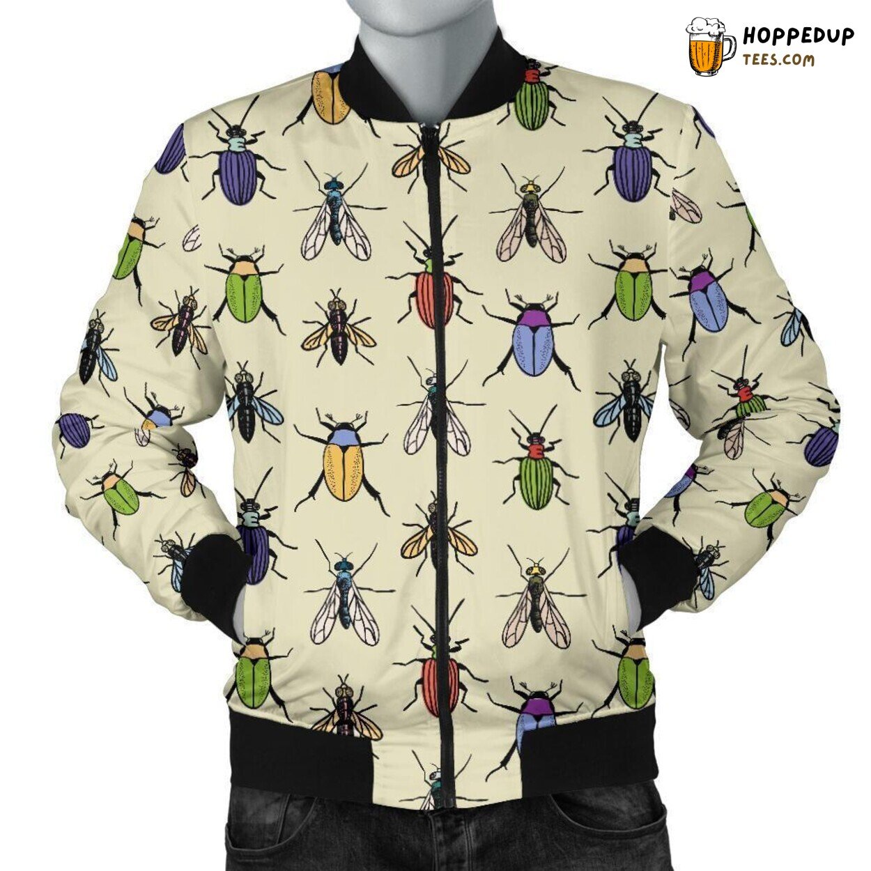 Men’s Bomber Jacket Displaying Bug Life Vibrancy Unique Pattern Essence