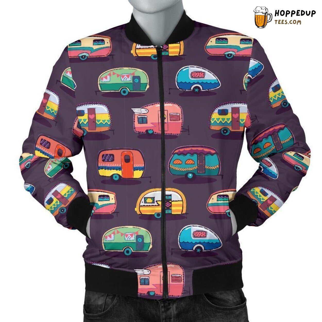 Men’s Bomber Jacket Displaying Camper Van Adventure Unique Pattern Essence