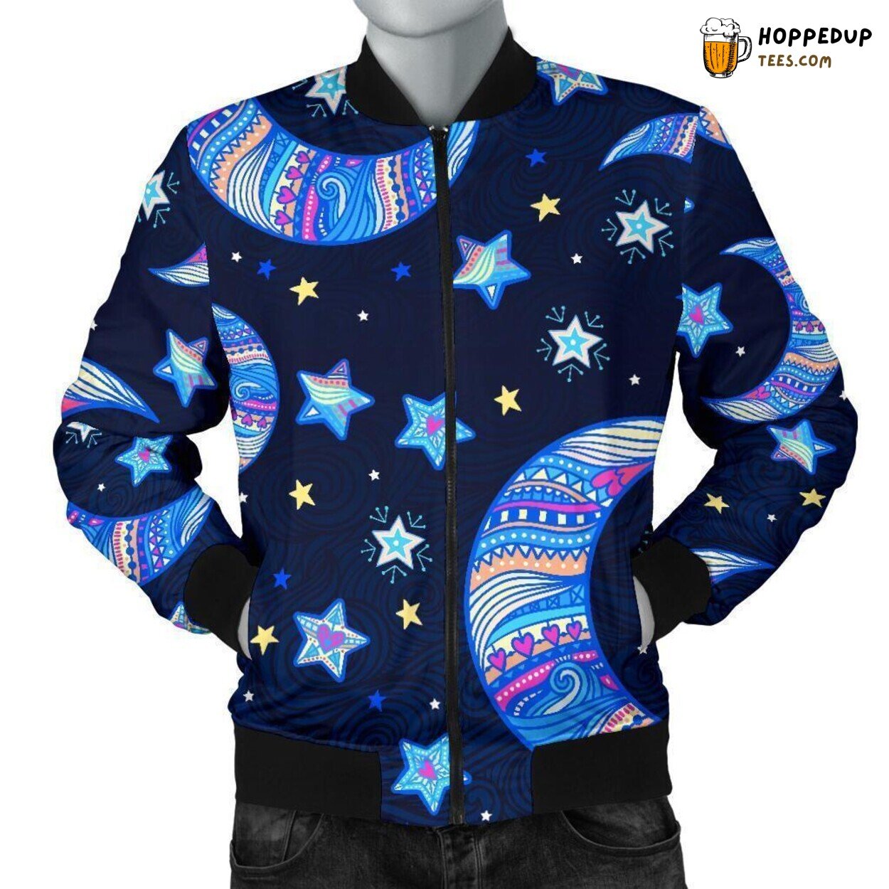 Men’s Bomber Jacket Displaying Celestial Wonders Unique Pattern Design Art