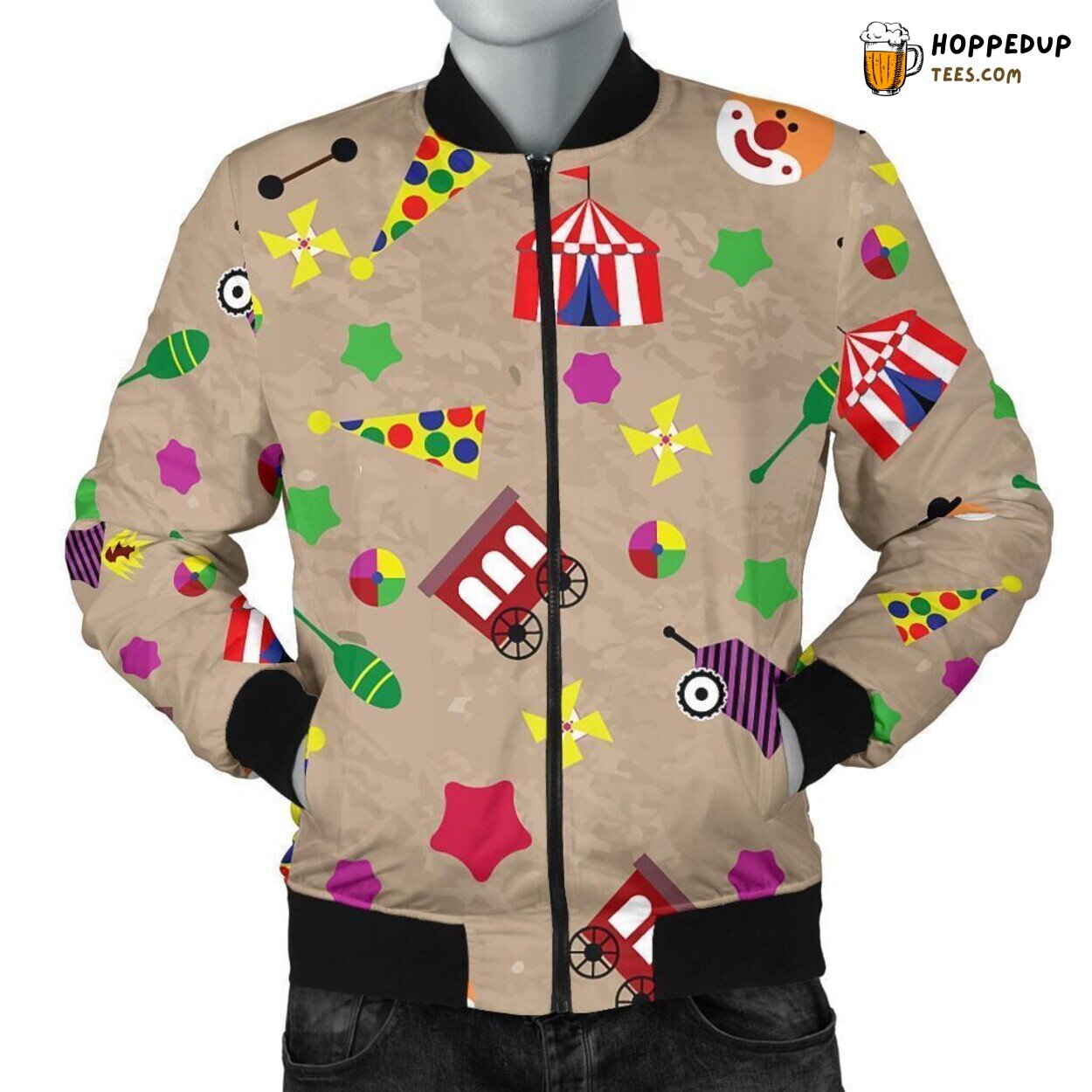 Men’s Bomber Jacket Displaying Circus Magic Unique Pattern Essence Art