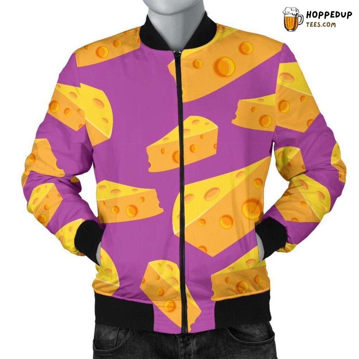 Men’s Bomber Jacket Displaying Classic Cheese Design Unique Pattern Tribute