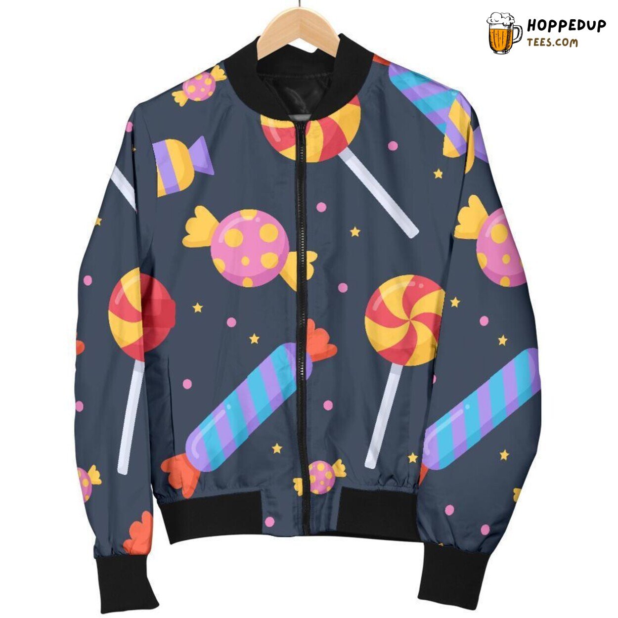 Men’s Bomber Jacket Displaying Sweet Candy Delight Unique Pattern Design Art