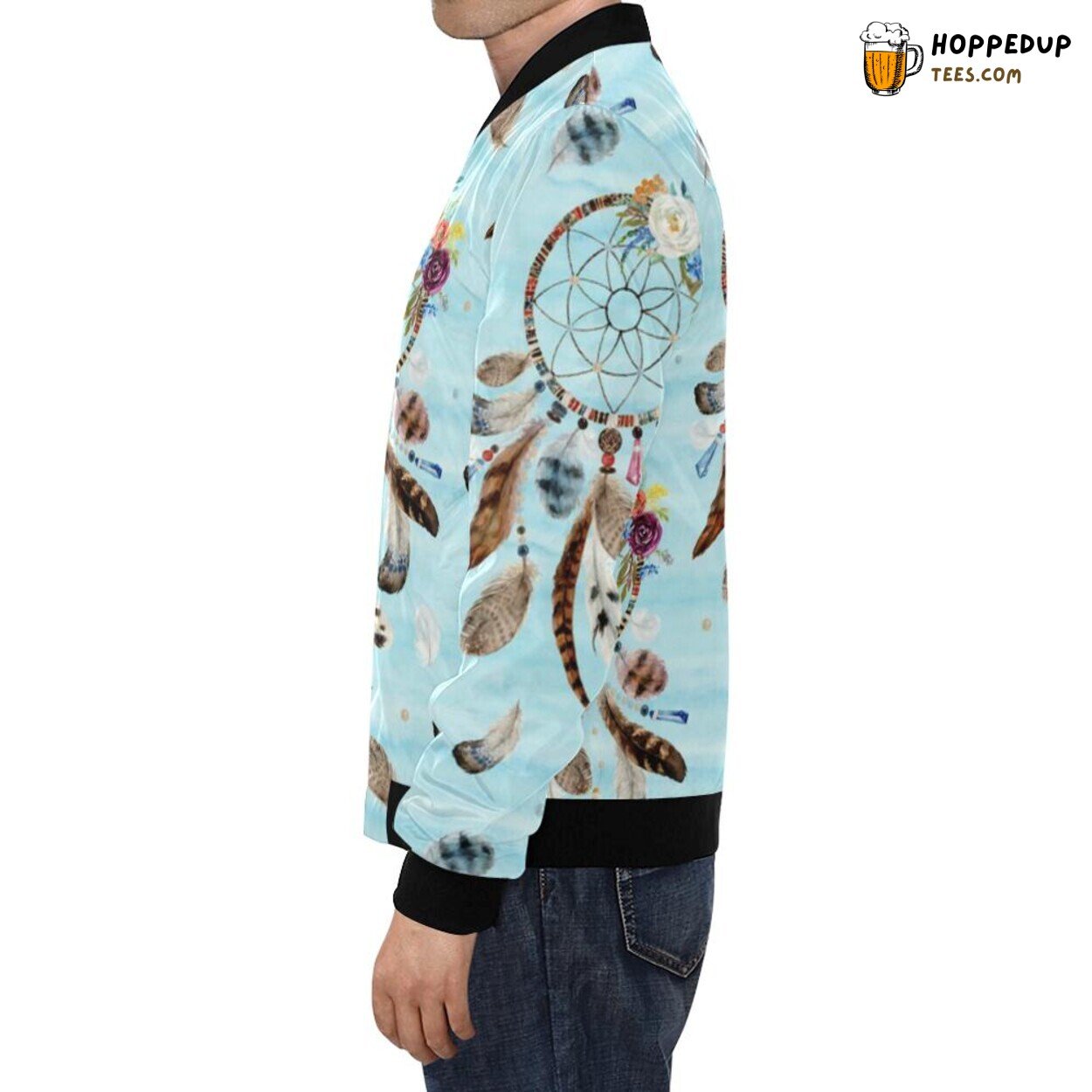 Men’s Bomber Jacket Dream Catcher Blue Feather Signature Pattern Print