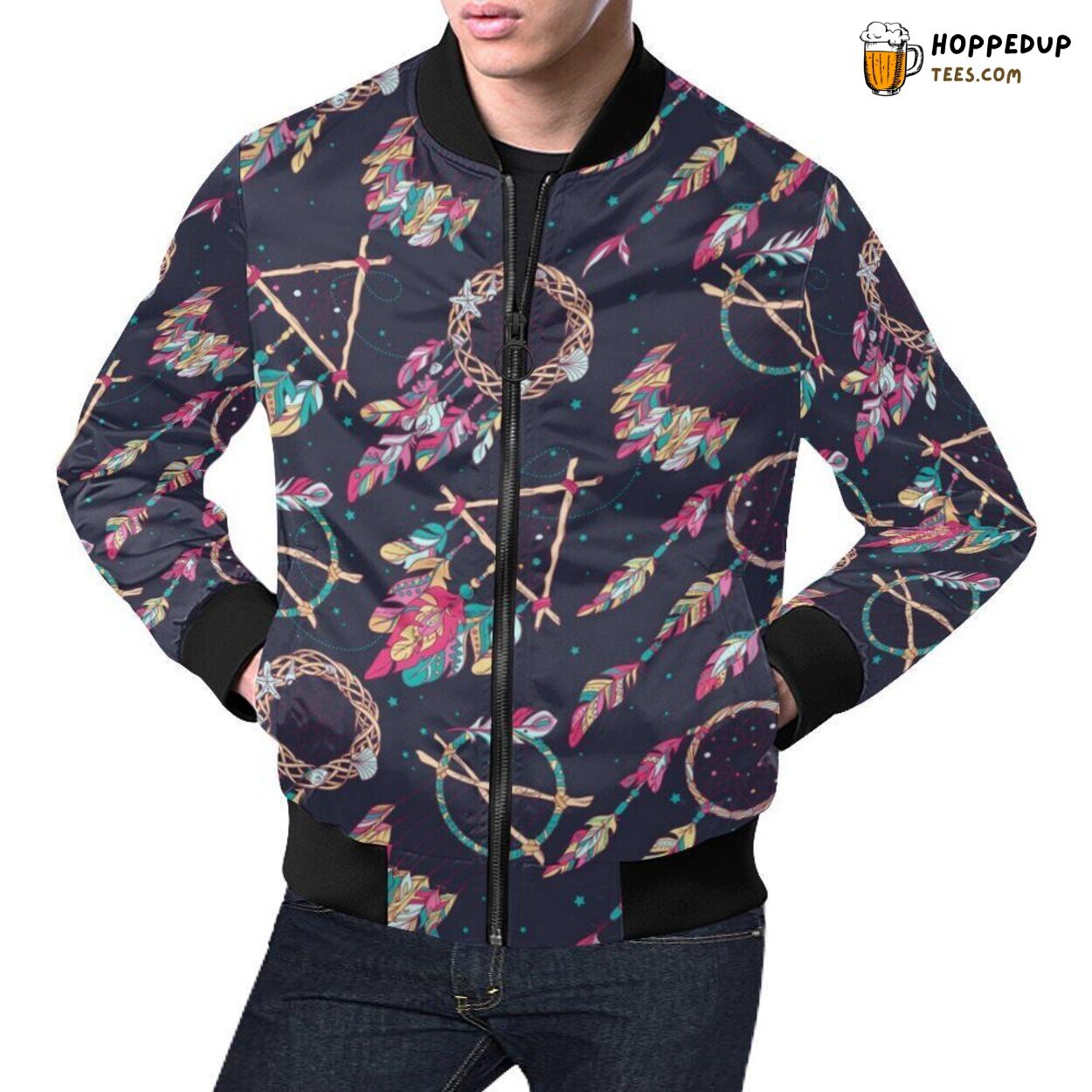 Men’s Bomber Jacket Dream Catcher Boho Feather Fashion Pattern Print Men’s Bomber Jacket Dream Catcher Boho Feather Fashion Pattern Print