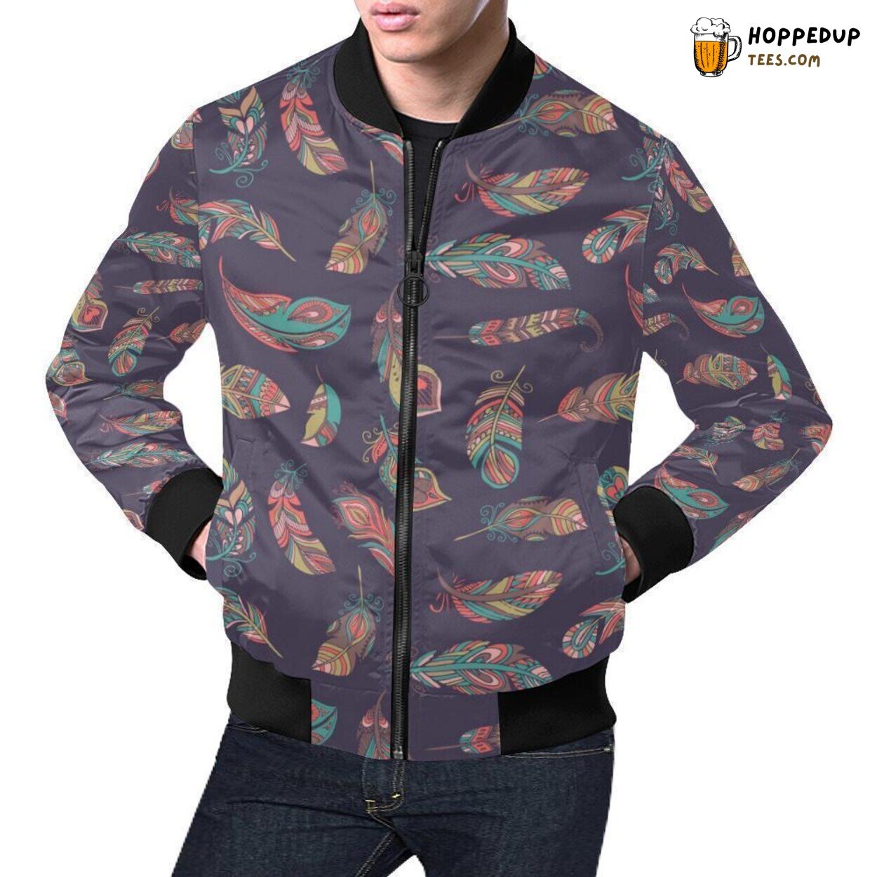 Men’s Bomber Jacket Dream Catcher Boho Feather Style Pattern Print Men’s Bomber Jacket Dream Catcher Boho Feather Style Pattern Print