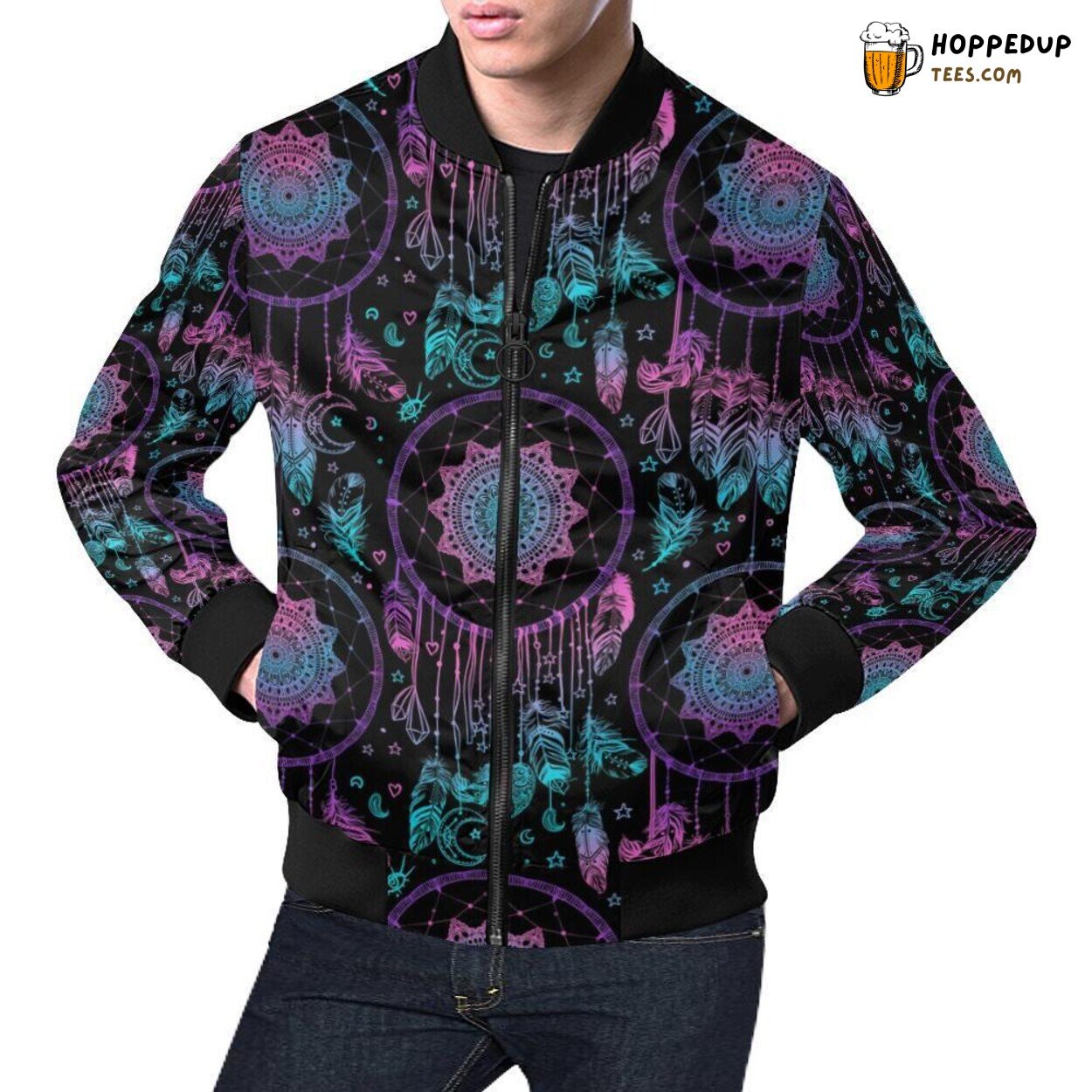 Men’s Bomber Jacket Dream Catcher Boho Mandala Artistic Pattern Print Men’s Bomber Jacket Dream Catcher Boho Mandala Artistic Pattern Print