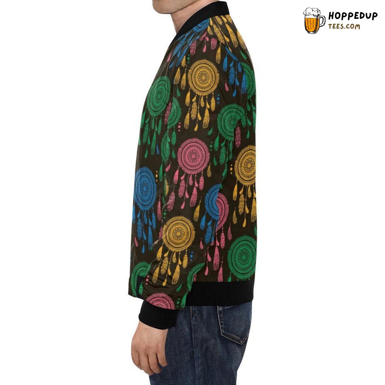 Men’s Bomber Jacket Dream Catcher Colorful Feather Special Pattern Print