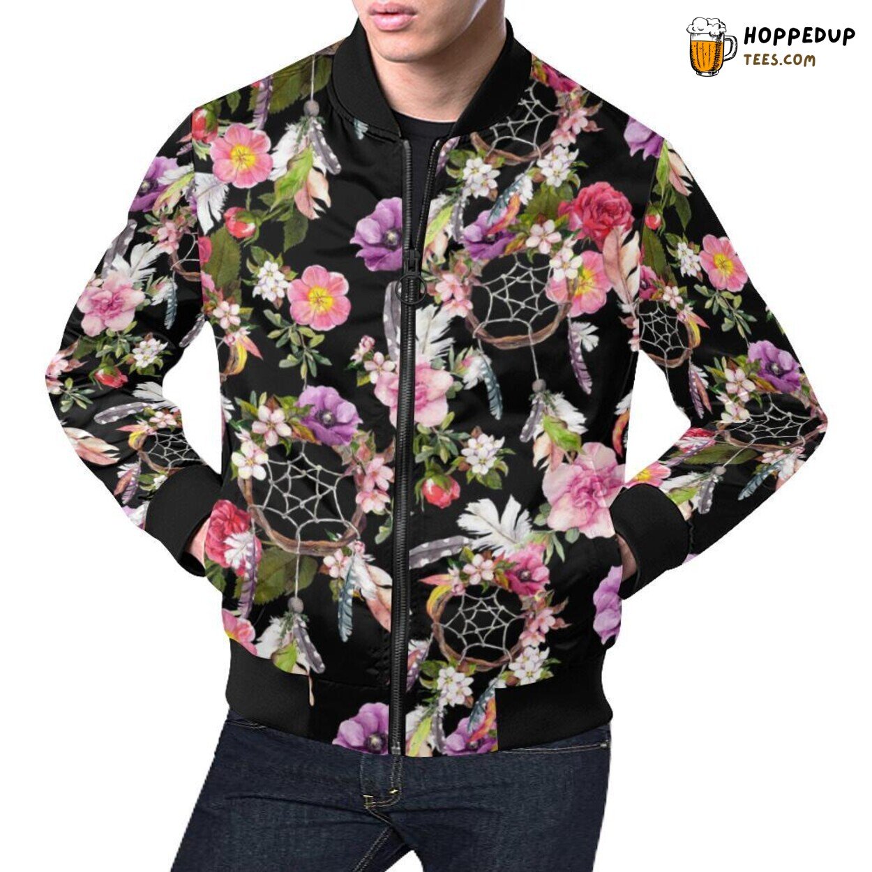 Men’s Bomber Jacket Dream Catcher Floral Boho Feather Unique Pattern Print
