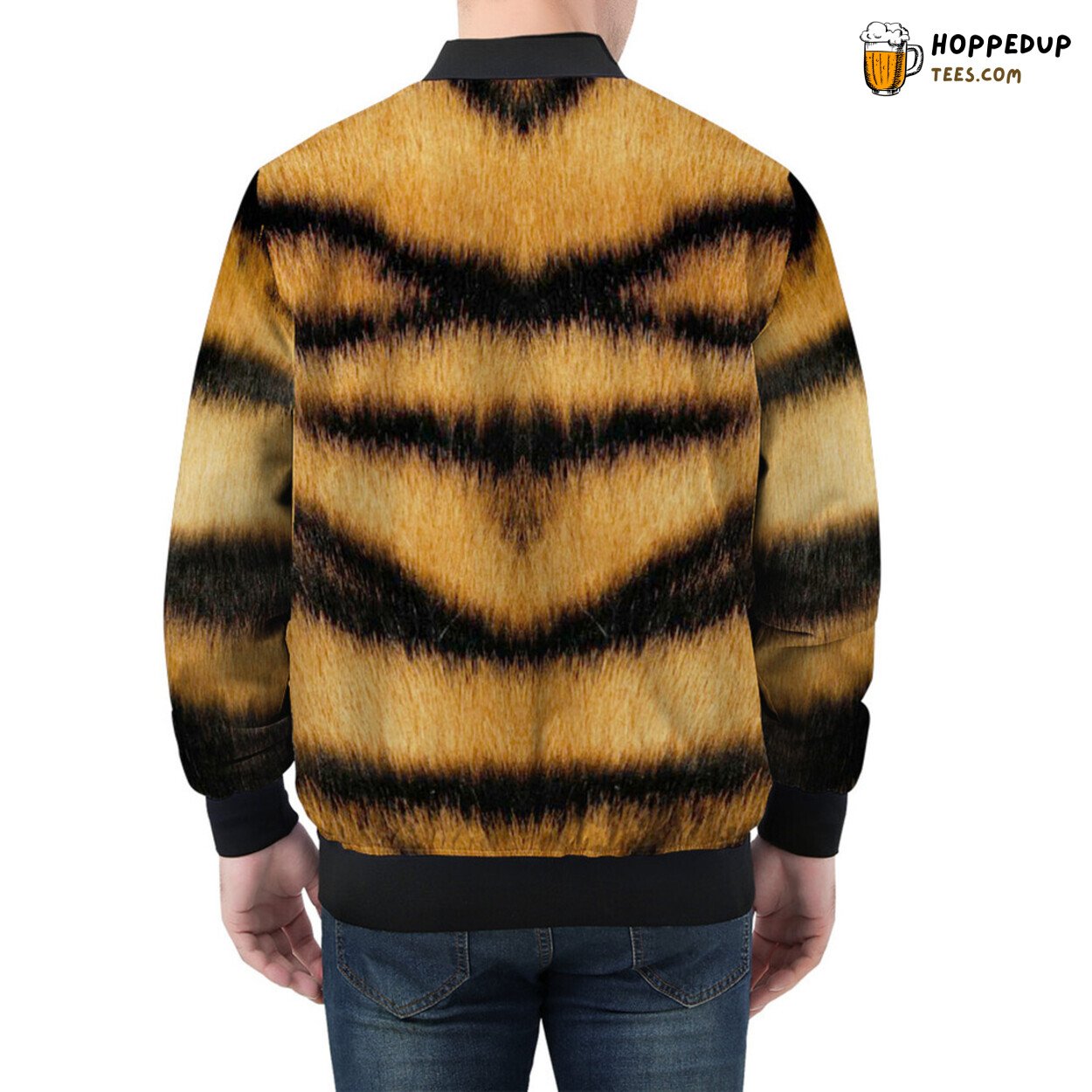 Men’s Bomber Jacket Echoes Jungle Majesty in Tiger Stripe Print